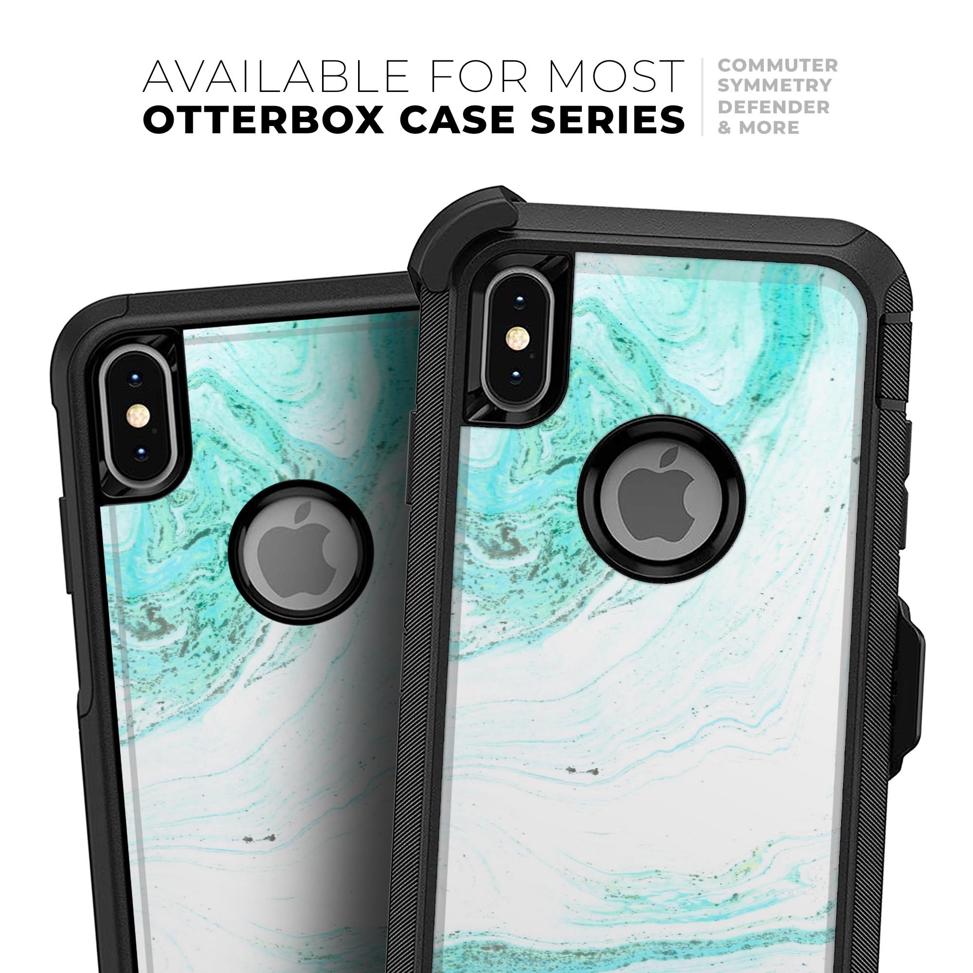 Teal v4 Textured Marble Skin Kit for iPhone OtterBox Cases, showcasing a stylish marble design with a smooth finish.