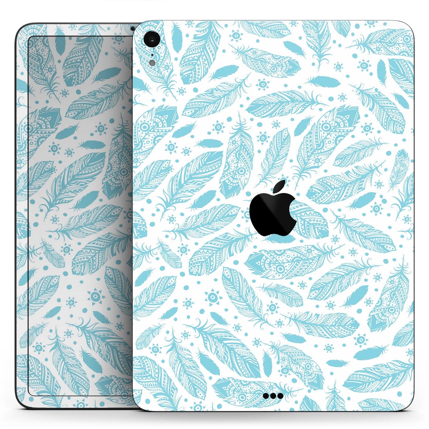 Teal Zendoodle Feathers skin decal for Apple iPad Pro, showcasing intricate feather patterns and vibrant colors.