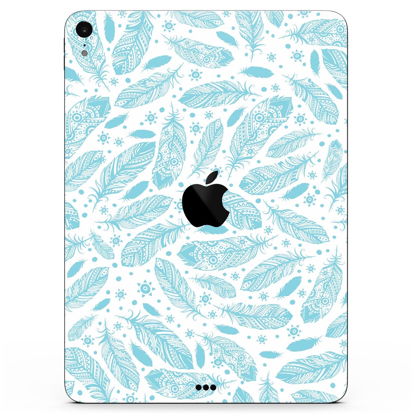 Teal Zendoodle Feathers skin decal for Apple iPad Pro, showcasing intricate feather patterns and vibrant colors.