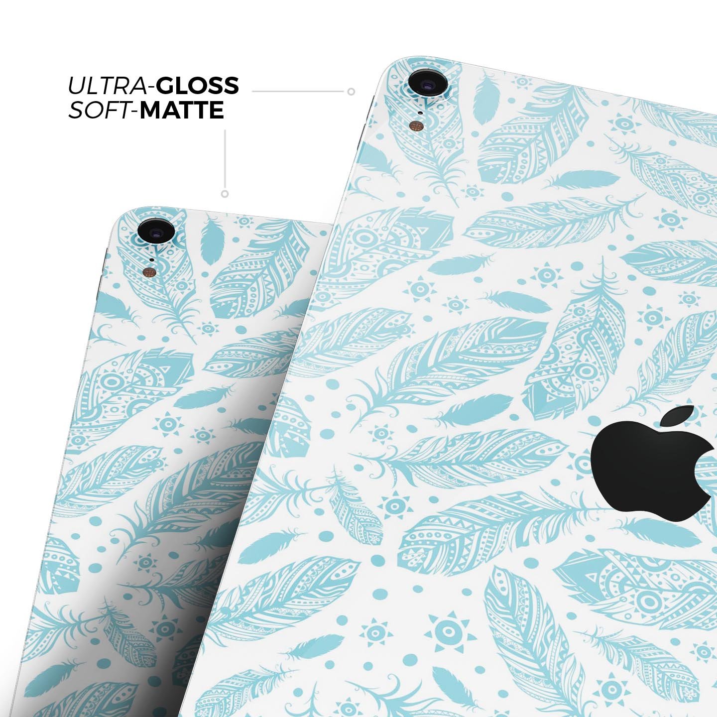 Teal Zendoodle Feathers skin decal for Apple iPad Pro, showcasing intricate feather patterns and vibrant colors.