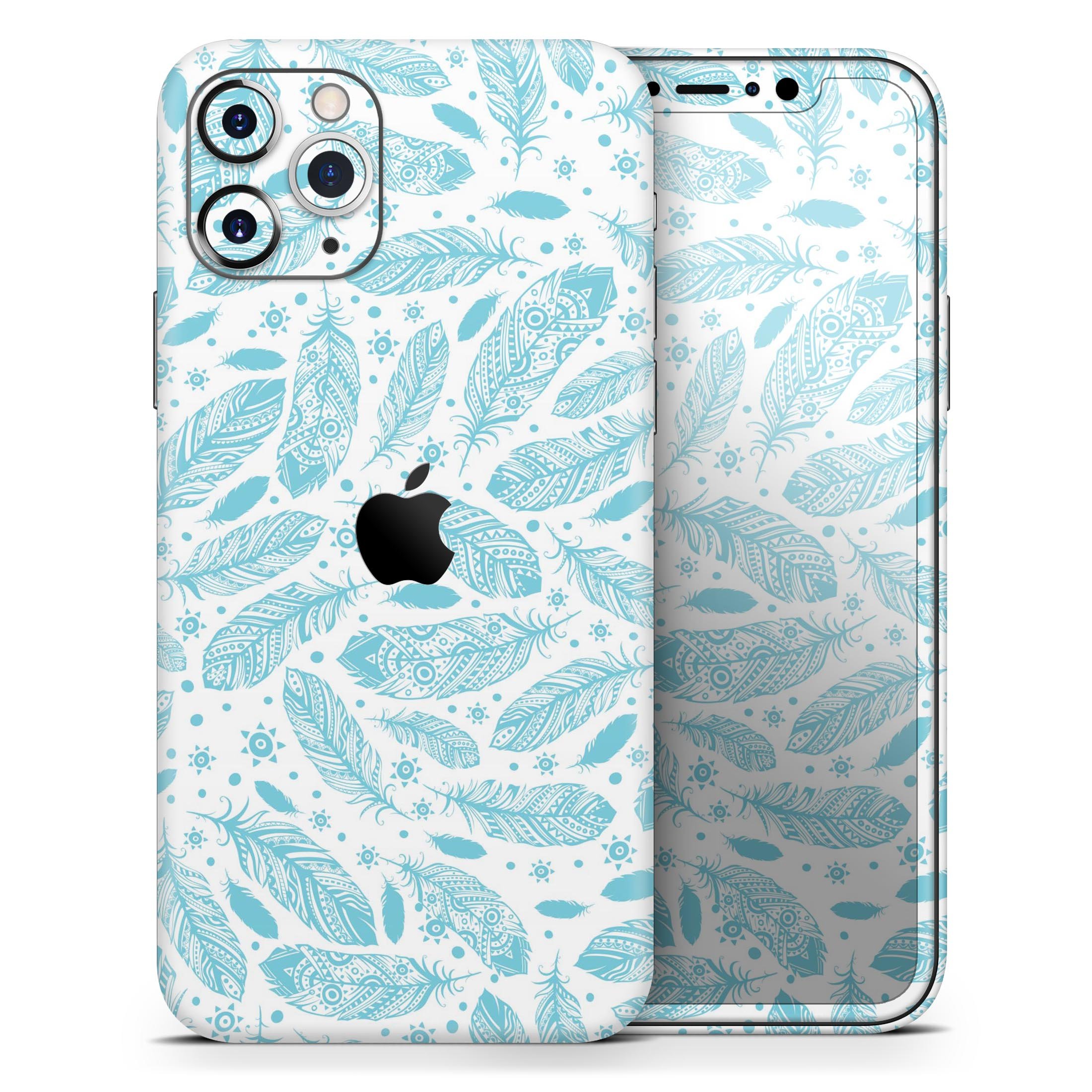 Teal Zendoodle Feathers skin for Apple iPhone, showcasing vibrant colors and intricate feather designs.