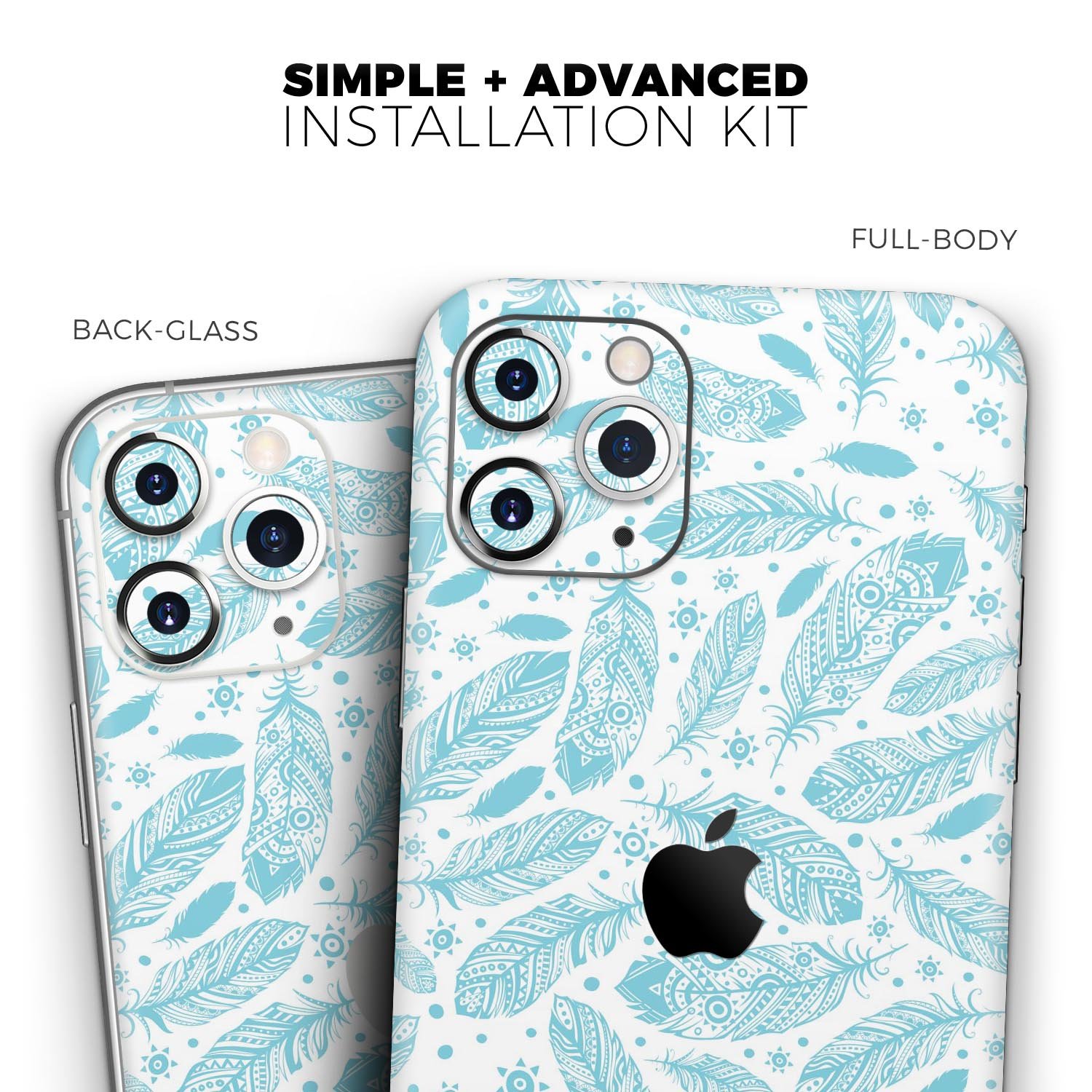 Teal Zendoodle Feathers skin for Apple iPhone, showcasing vibrant colors and intricate feather designs.