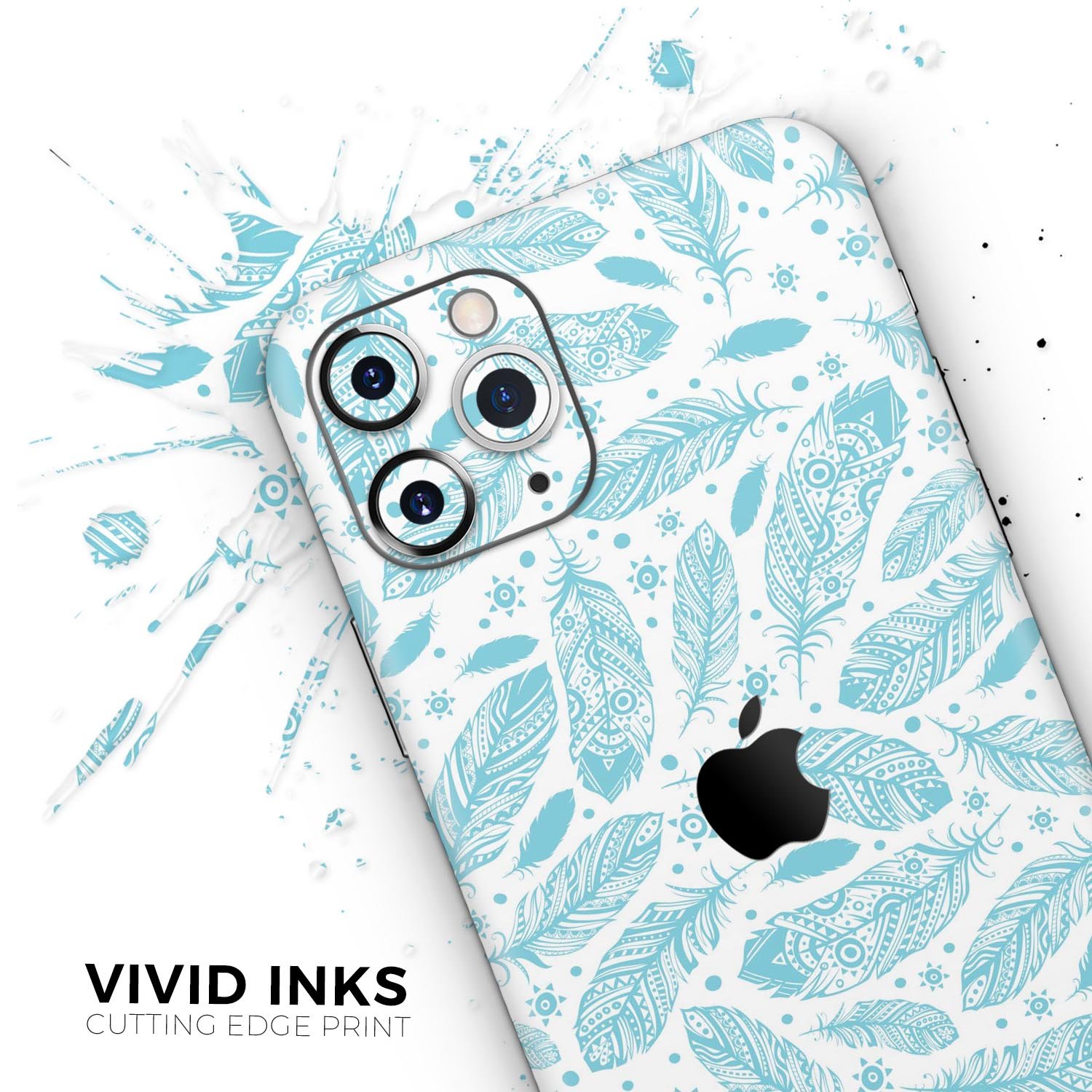 Teal Zendoodle Feathers skin for Apple iPhone, showcasing vibrant colors and intricate feather designs.