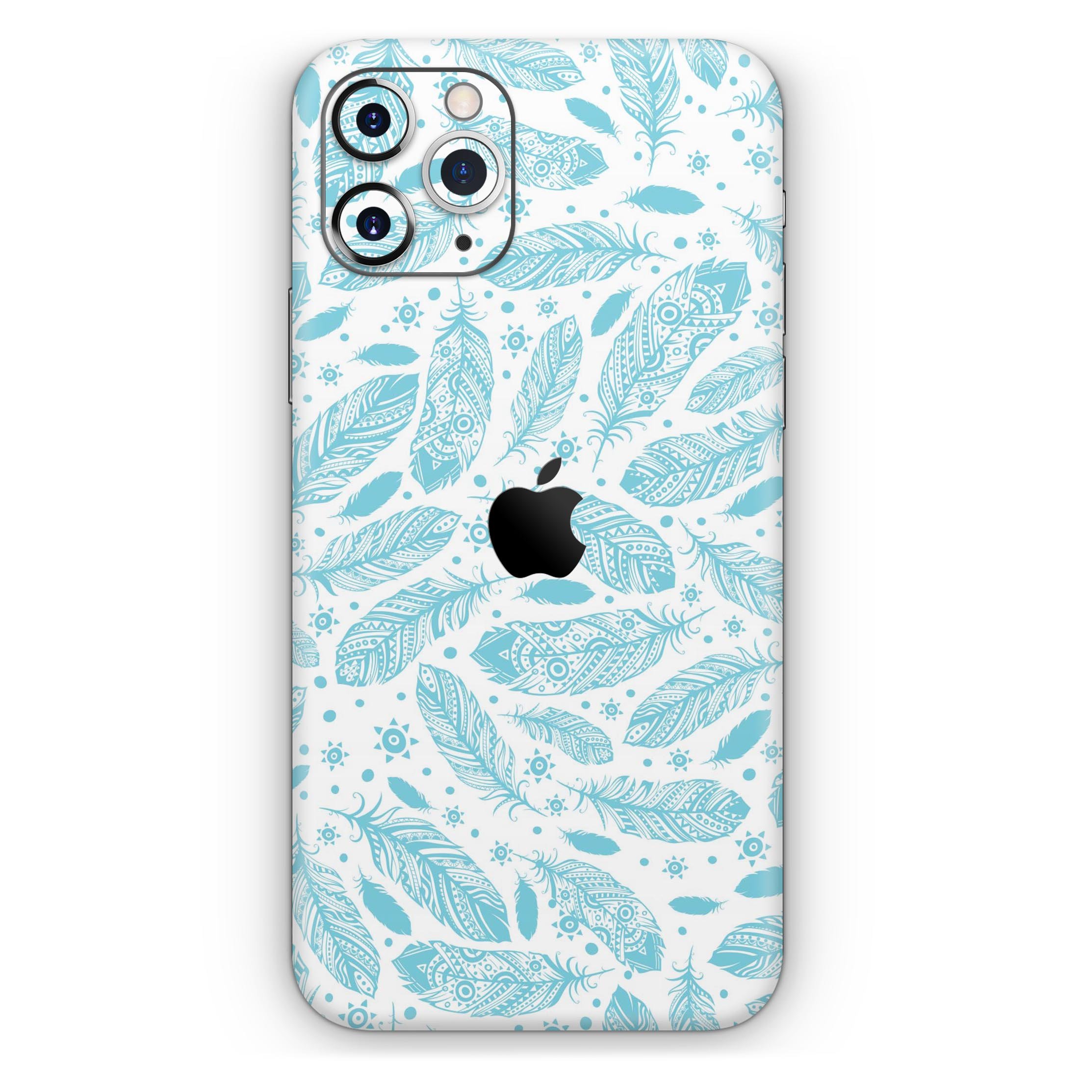 Teal Zendoodle Feathers skin for Apple iPhone, showcasing vibrant colors and intricate feather designs.