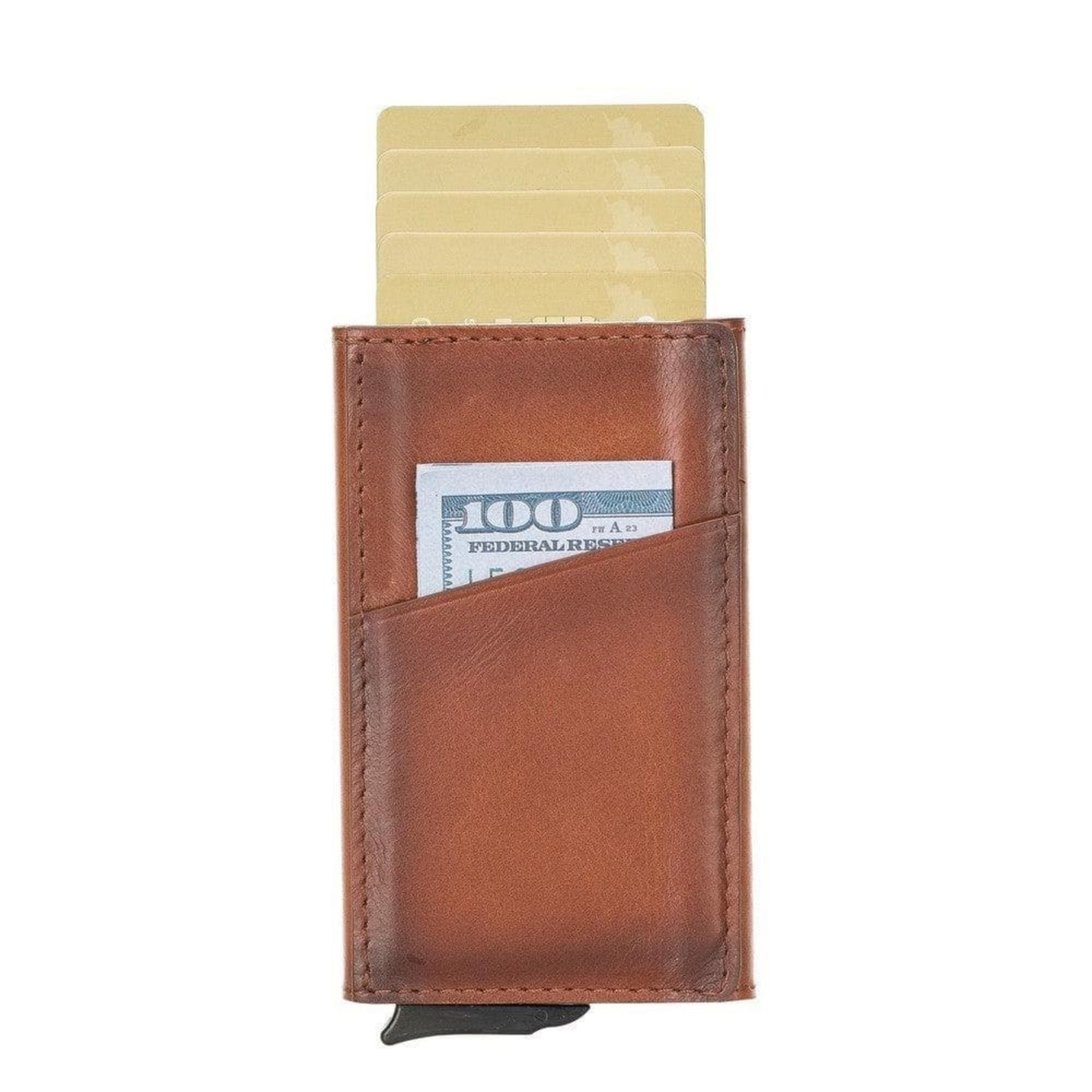 Telluride Leather Popup Cardholder showcasing its sleek design and full-grain leather finish, ideal for men and women.