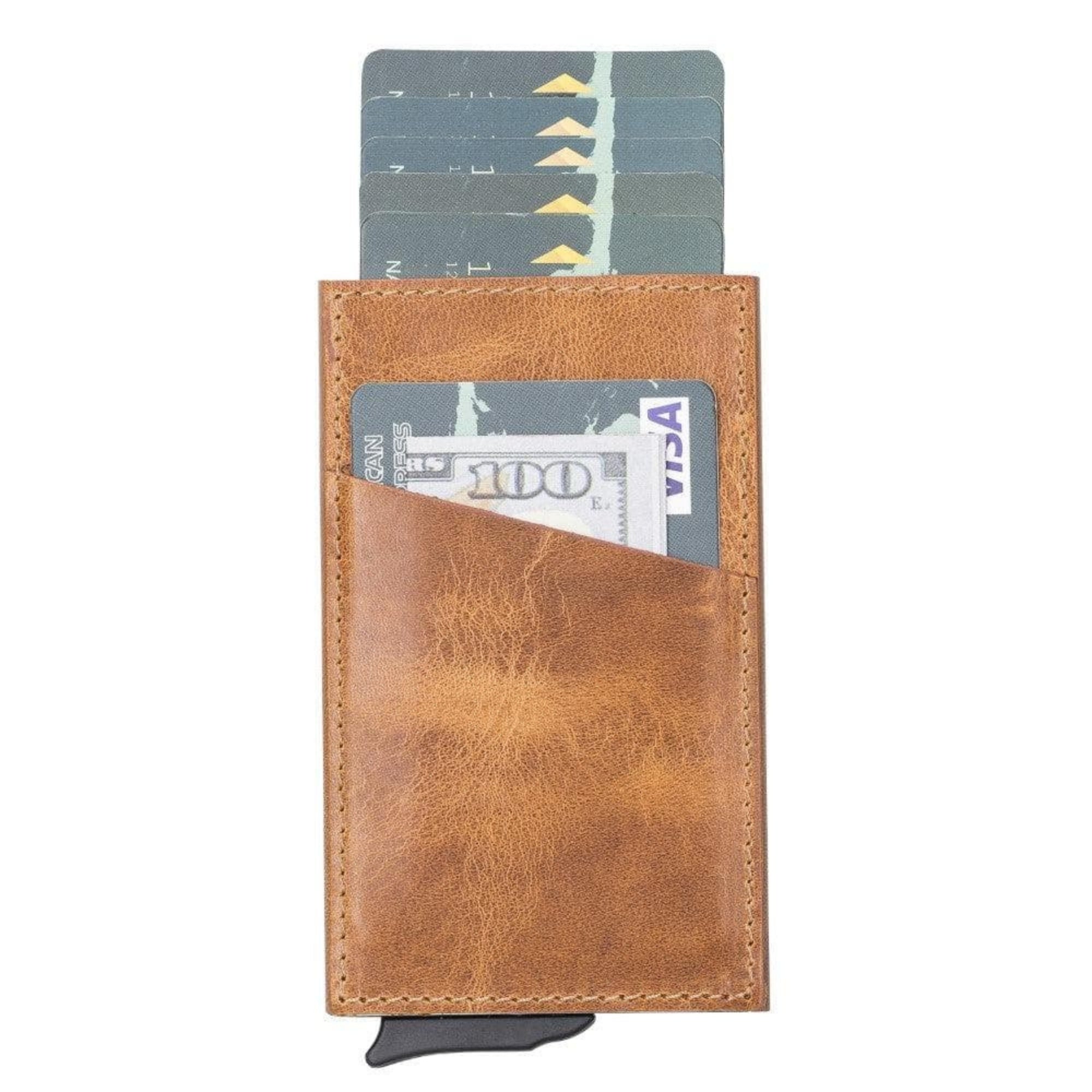 Telluride Leather Popup Cardholder showcasing its sleek design and full-grain leather finish, ideal for men and women.