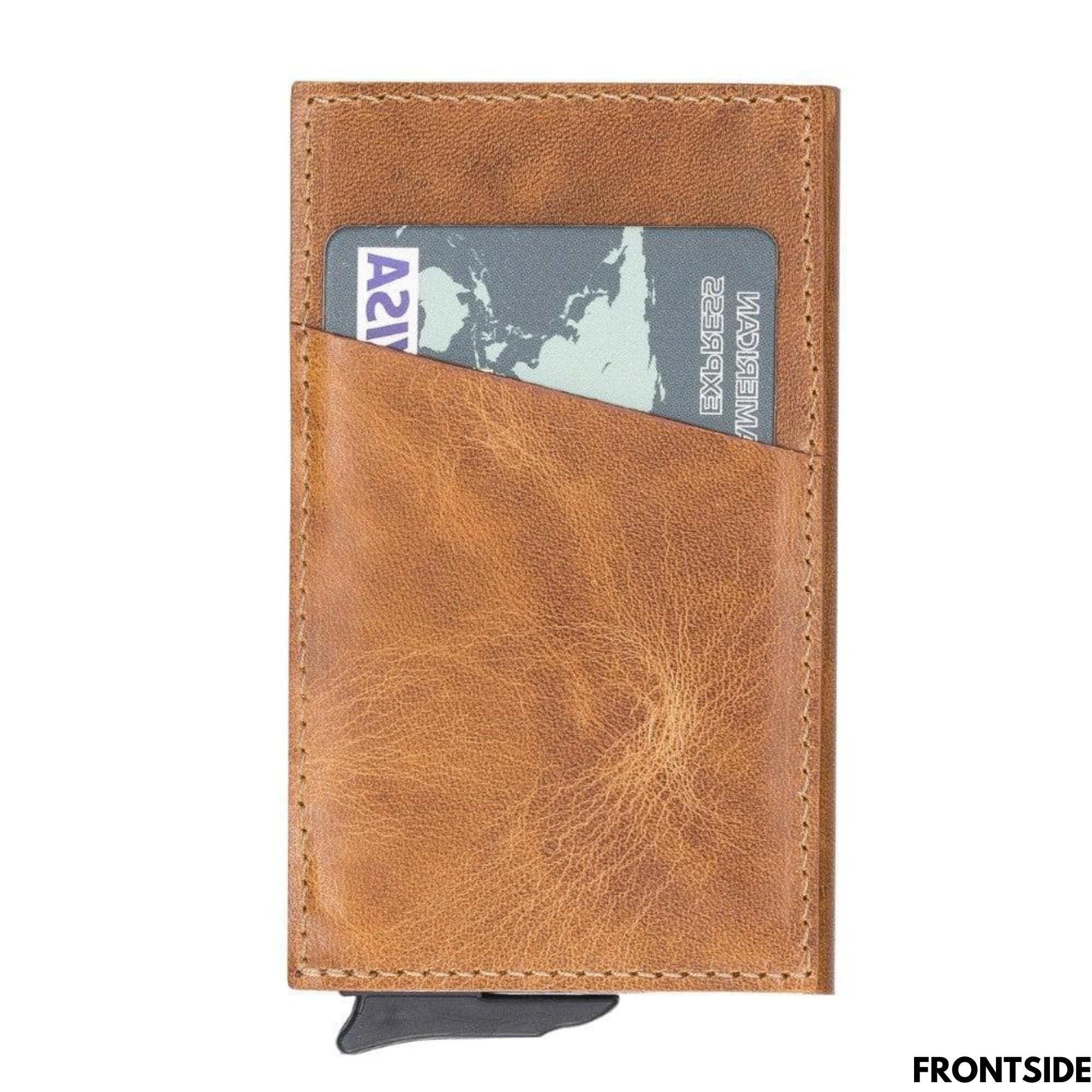 Telluride Leather Popup Cardholder showcasing its sleek design and full-grain leather finish, ideal for men and women.