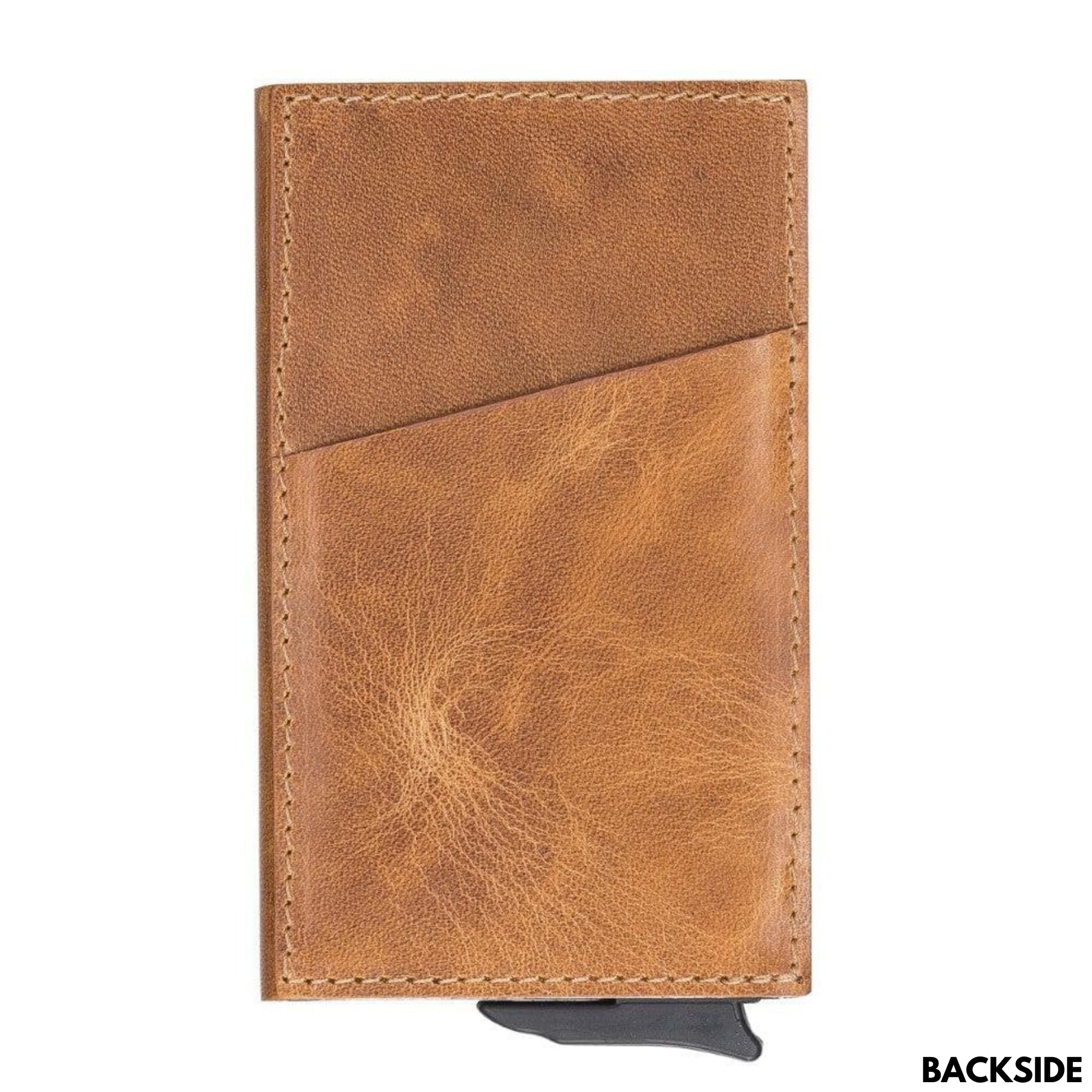 Telluride Leather Popup Cardholder showcasing its sleek design and full-grain leather finish, ideal for men and women.