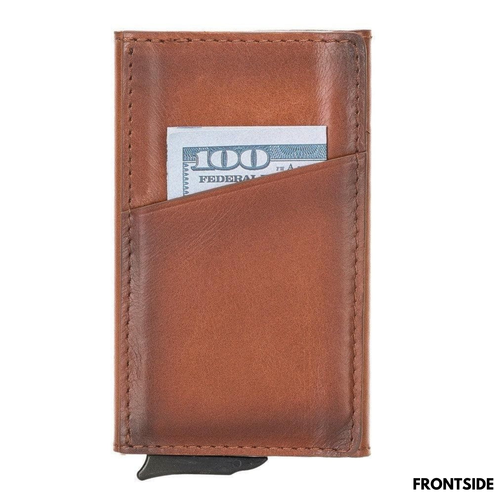 Telluride Leather Popup Cardholder showcasing its sleek design and full-grain leather finish, ideal for men and women.