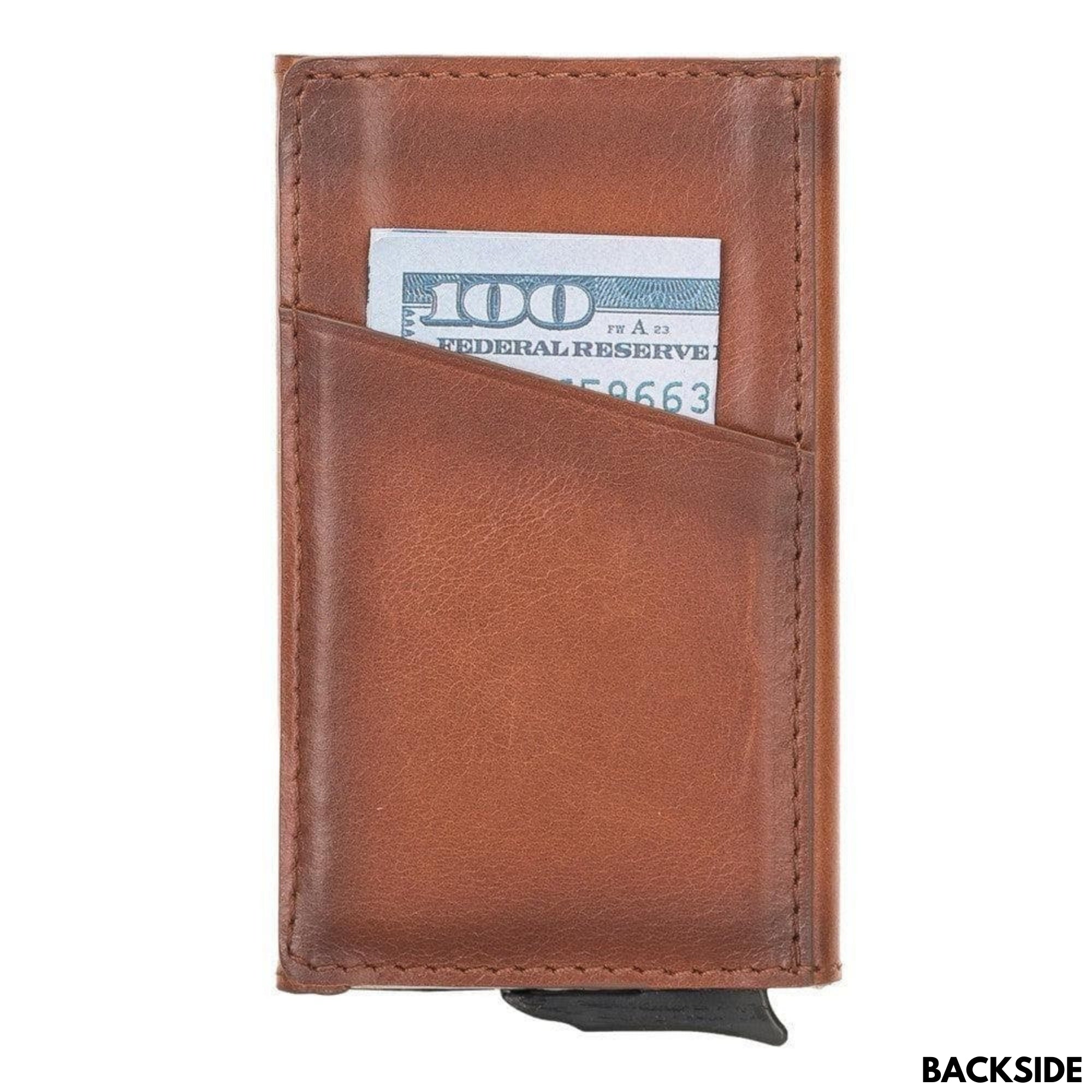 Telluride Leather Popup Cardholder showcasing its sleek design and full-grain leather finish, ideal for men and women.