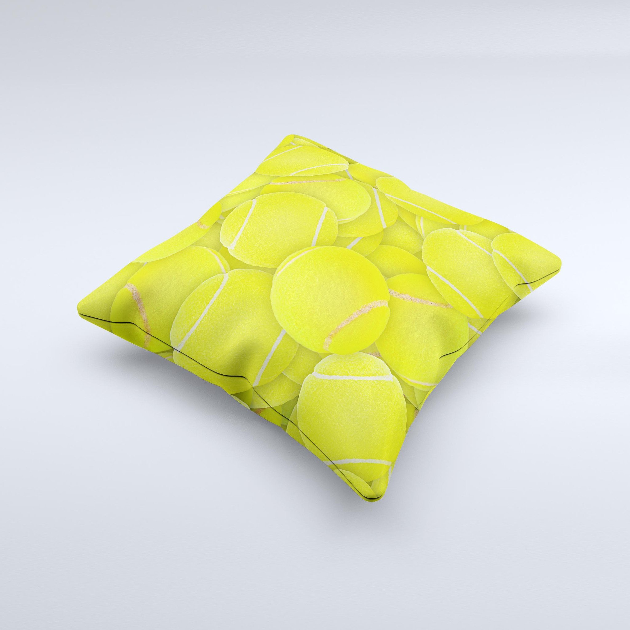 A decorative throw pillow featuring a vibrant tennis ball overlay design, handcrafted in Virginia with high-quality materials.