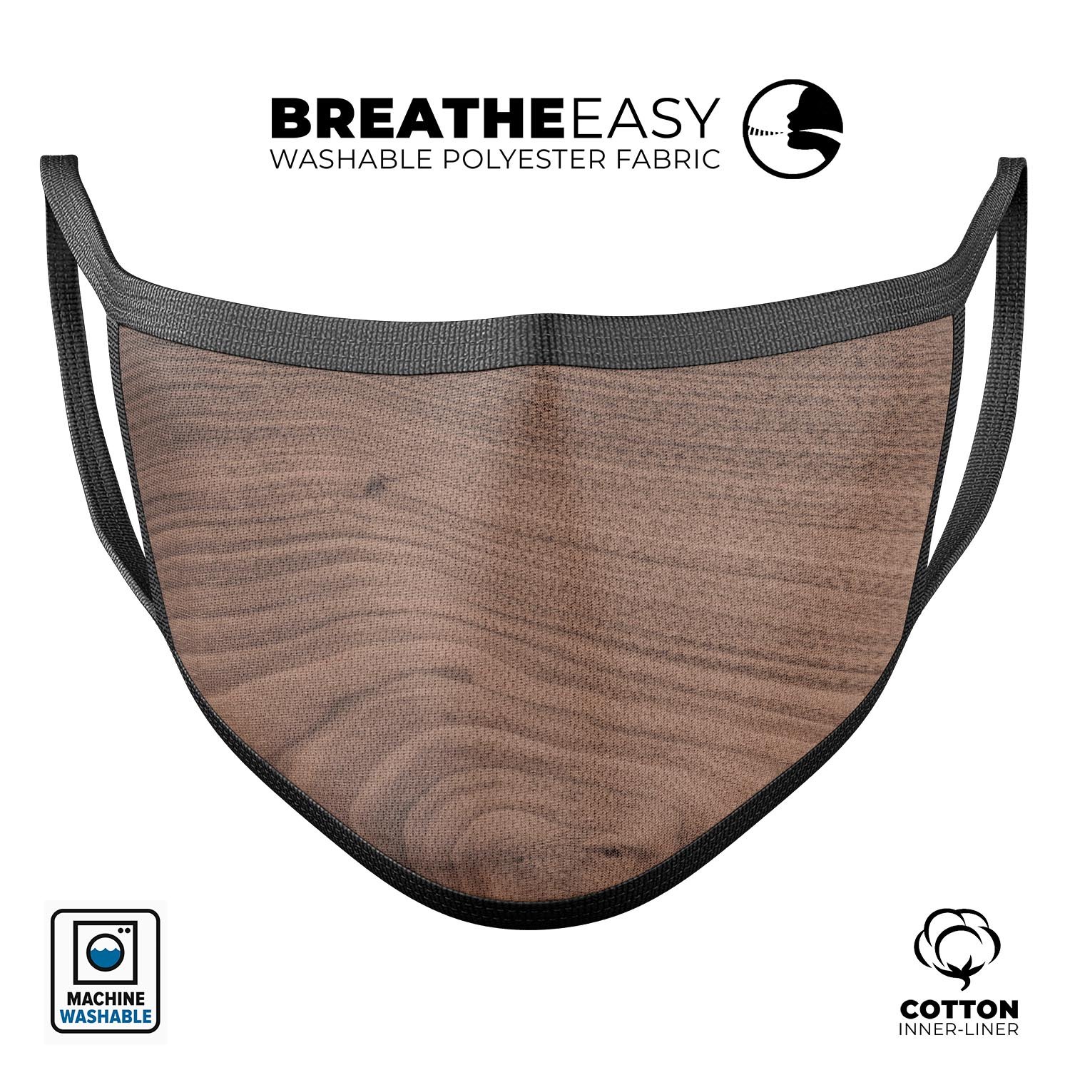 Textured Raw Walnut mouth cover, unisex anti-dust cotton mask made in the USA, featuring adjustable ear loops and a comfortable fit.