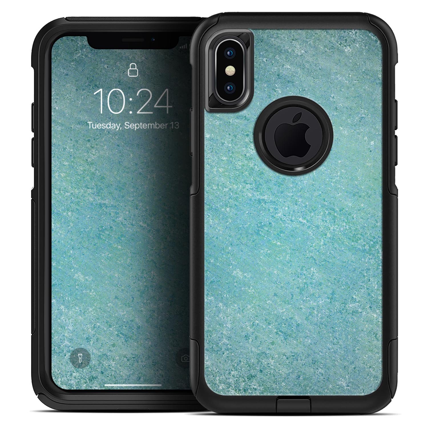 Textured teal skin kit for iPhone OtterBox cases, showcasing its vibrant color and premium finish.