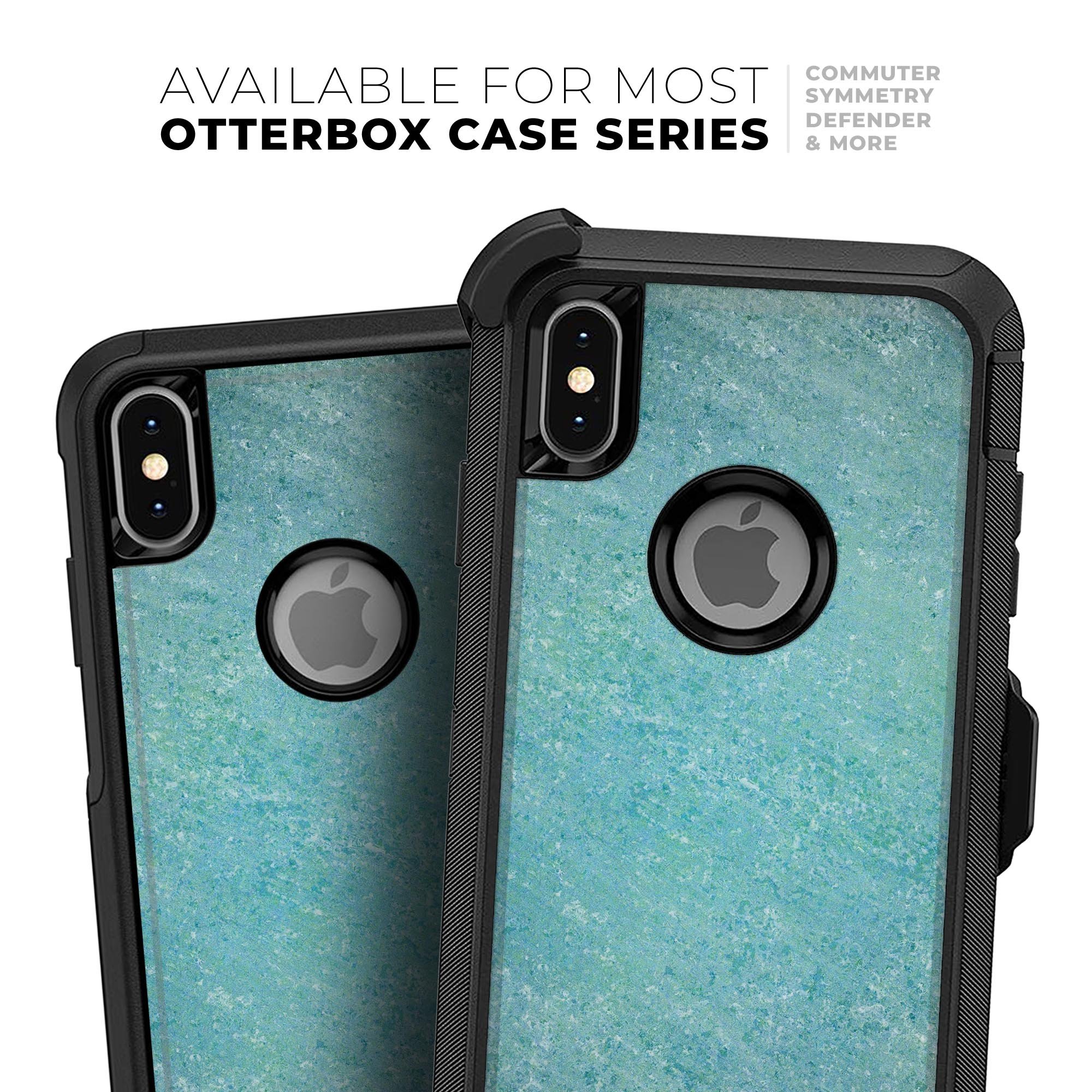 Textured teal skin kit for iPhone OtterBox cases, showcasing its vibrant color and premium finish.