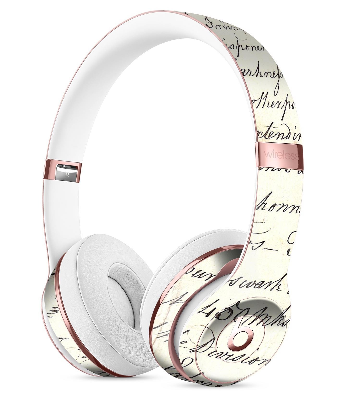 18th Century Script Pattern Skin Kit for Beats by Dre Solo 3 Wireless Headphones, showcasing elegant design and premium vinyl material.