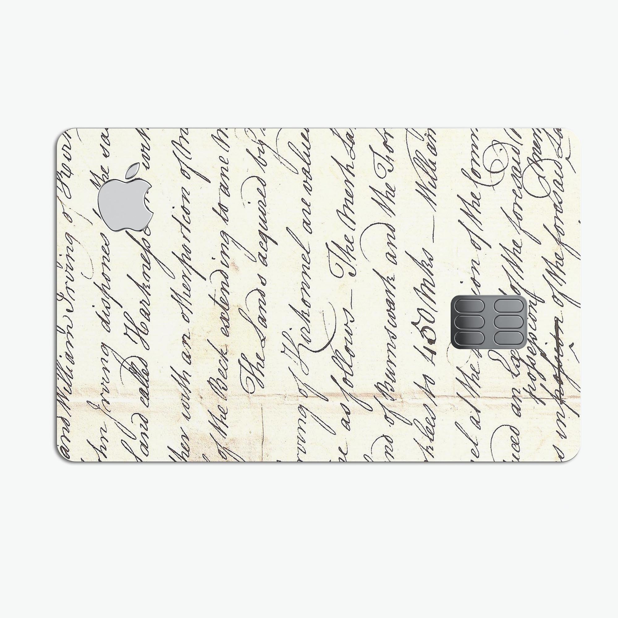 18th Century Script Pattern decal skin for Apple Card, showcasing premium vinyl design with a stylish finish.