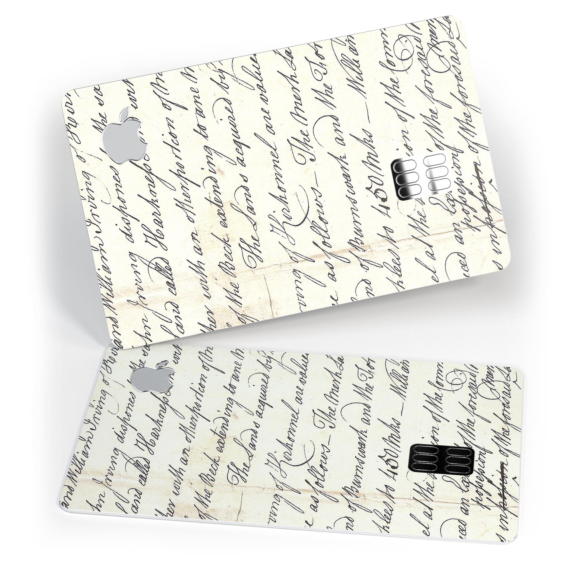 18th Century Script Pattern decal skin for Apple Card, showcasing premium vinyl design with a stylish finish.