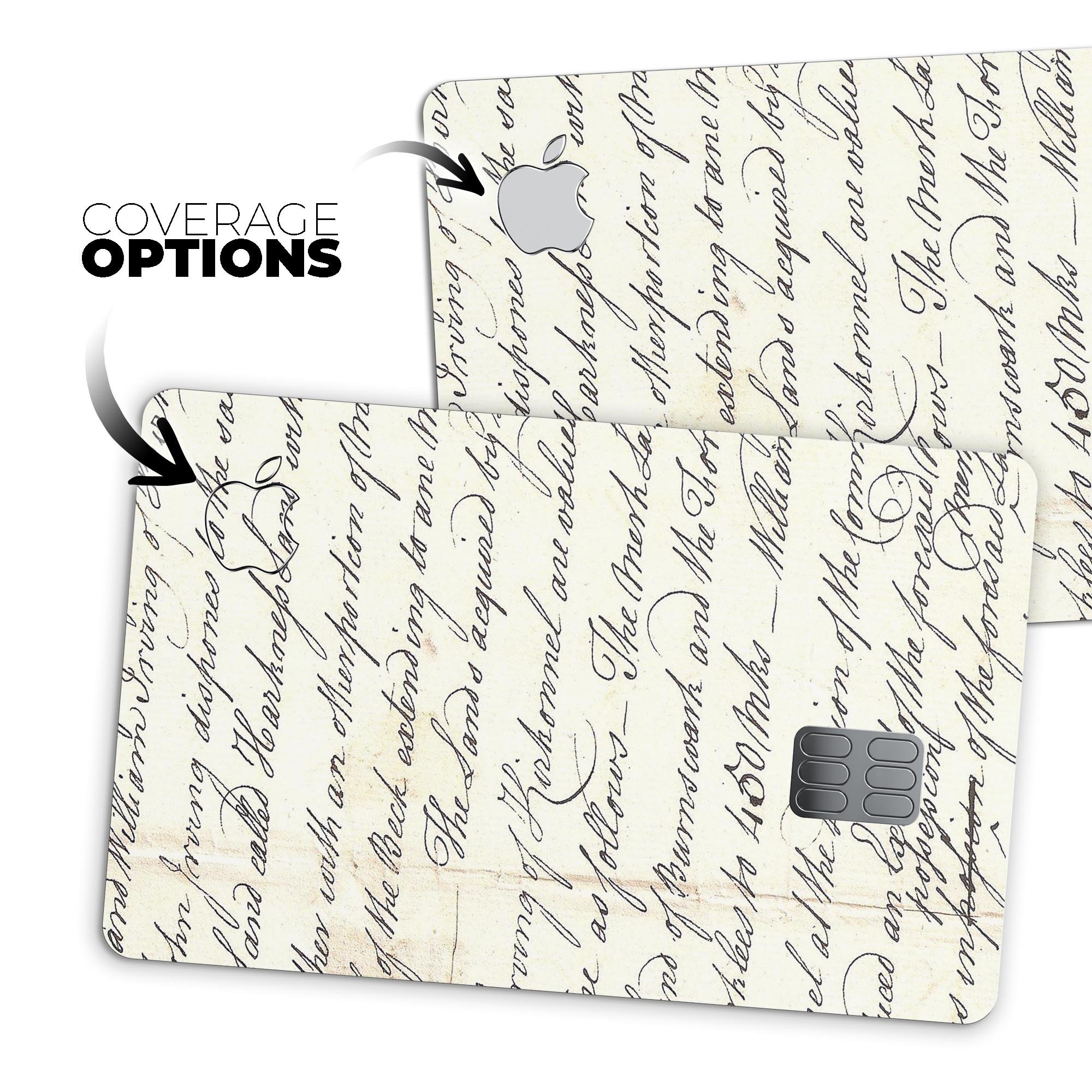 18th Century Script Pattern decal skin for Apple Card, showcasing premium vinyl design with a stylish finish.