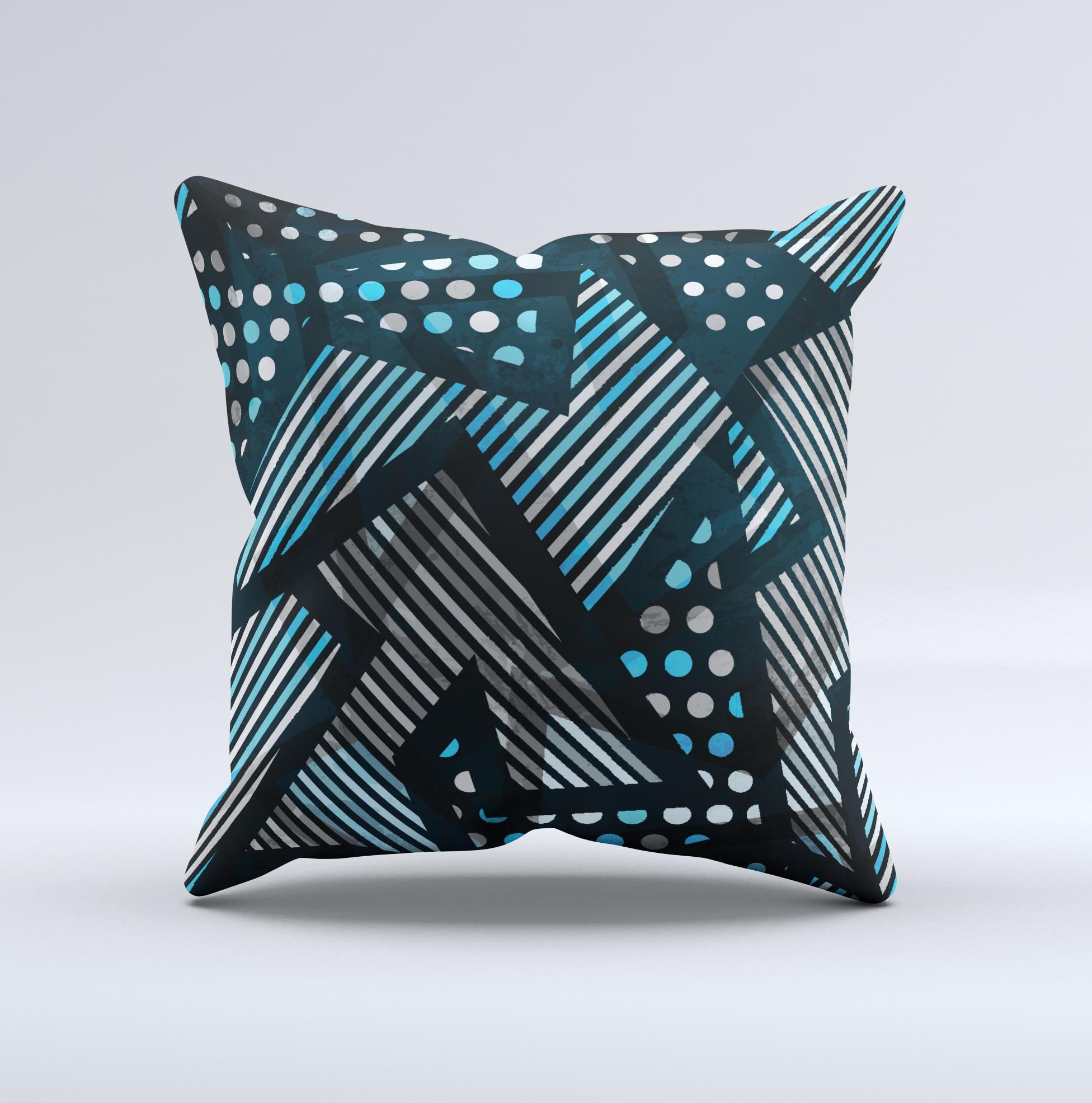 Abstract Black and Blue Overlap ink-Fuzed Decorative Throw Pillow showcasing unique design and high-quality fabric.