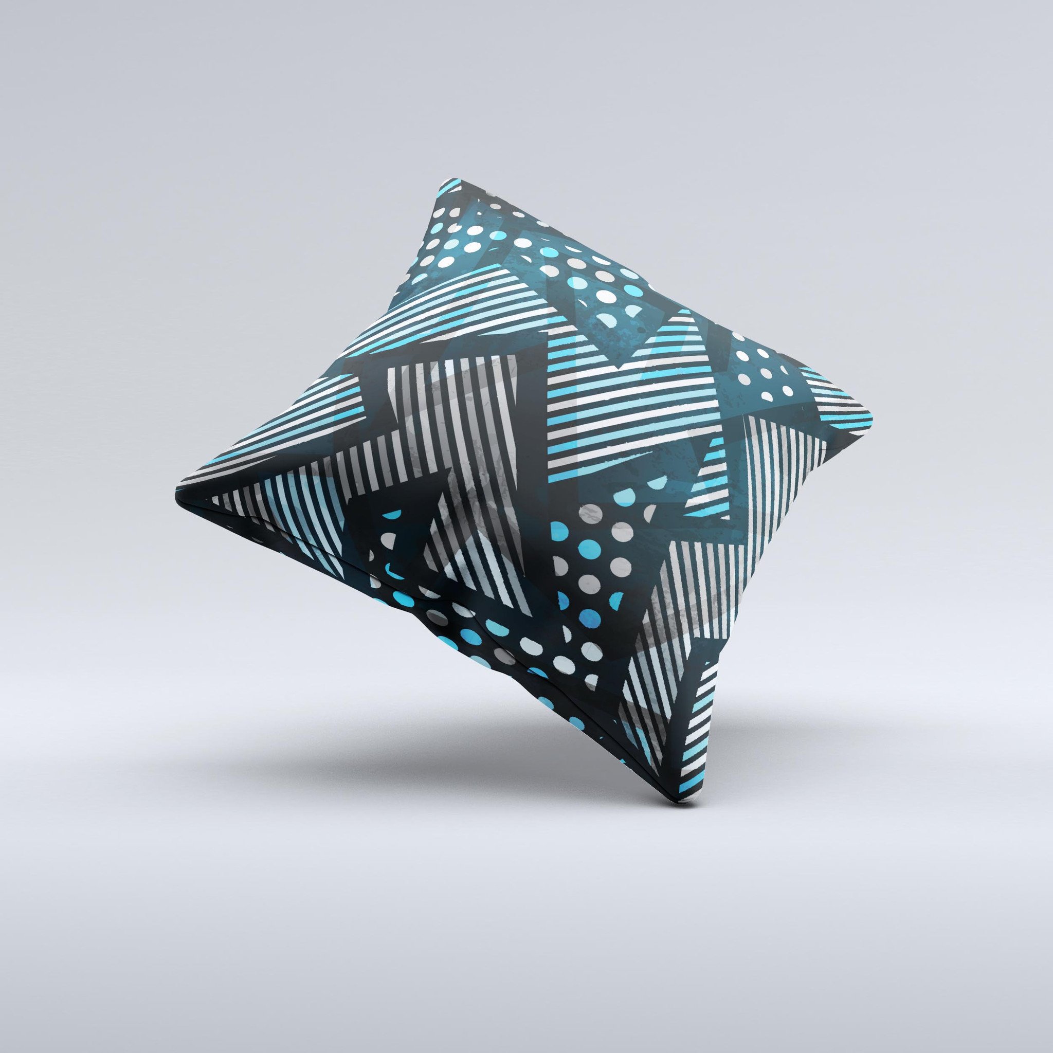 Abstract Black and Blue Overlap ink-Fuzed Decorative Throw Pillow showcasing unique design and high-quality fabric.