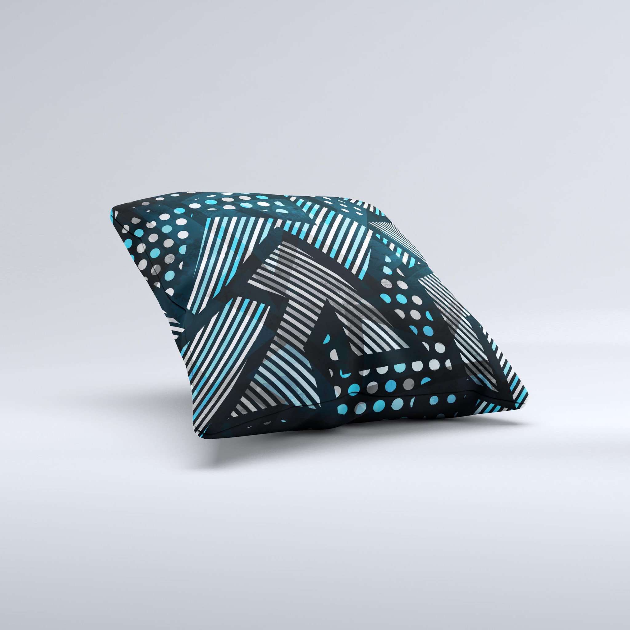 Abstract Black and Blue Overlap ink-Fuzed Decorative Throw Pillow showcasing unique design and high-quality fabric.