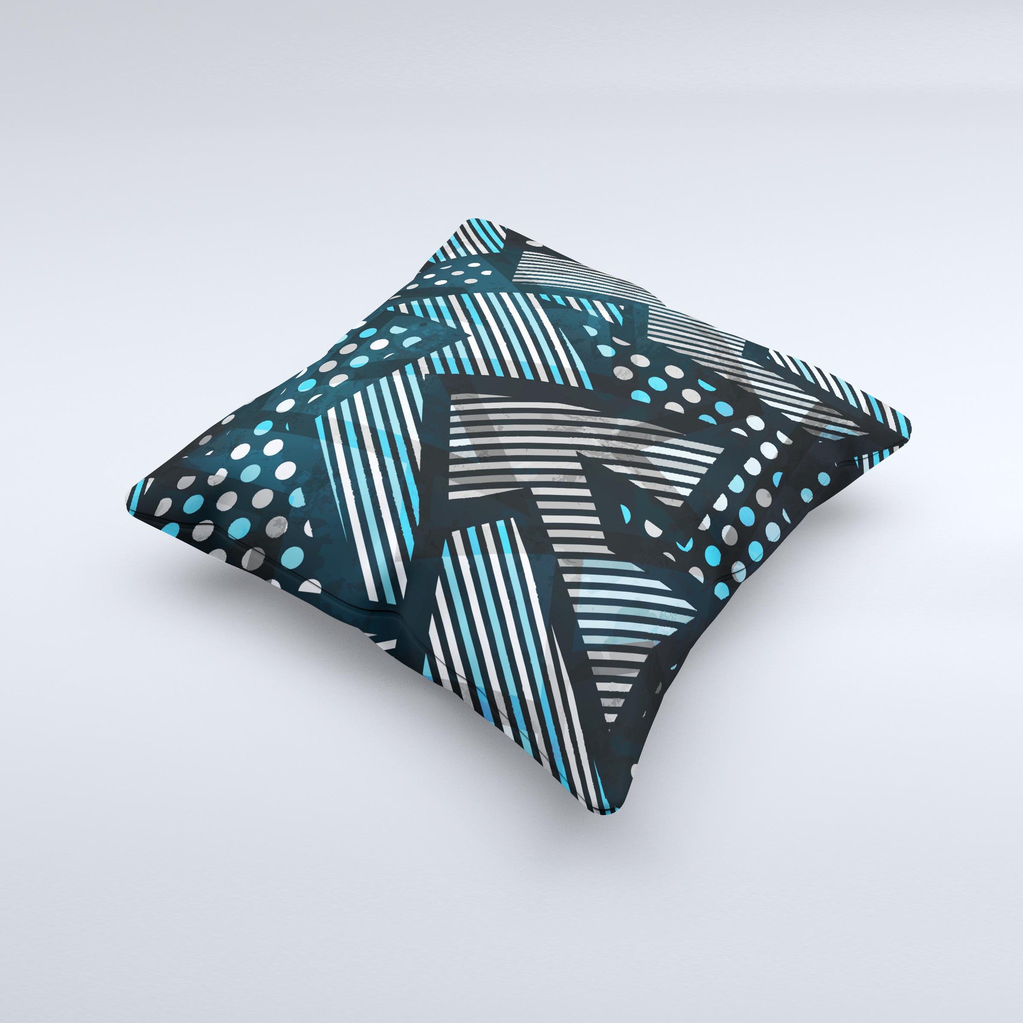 Abstract Black and Blue Overlap ink-Fuzed Decorative Throw Pillow showcasing unique design and high-quality fabric.