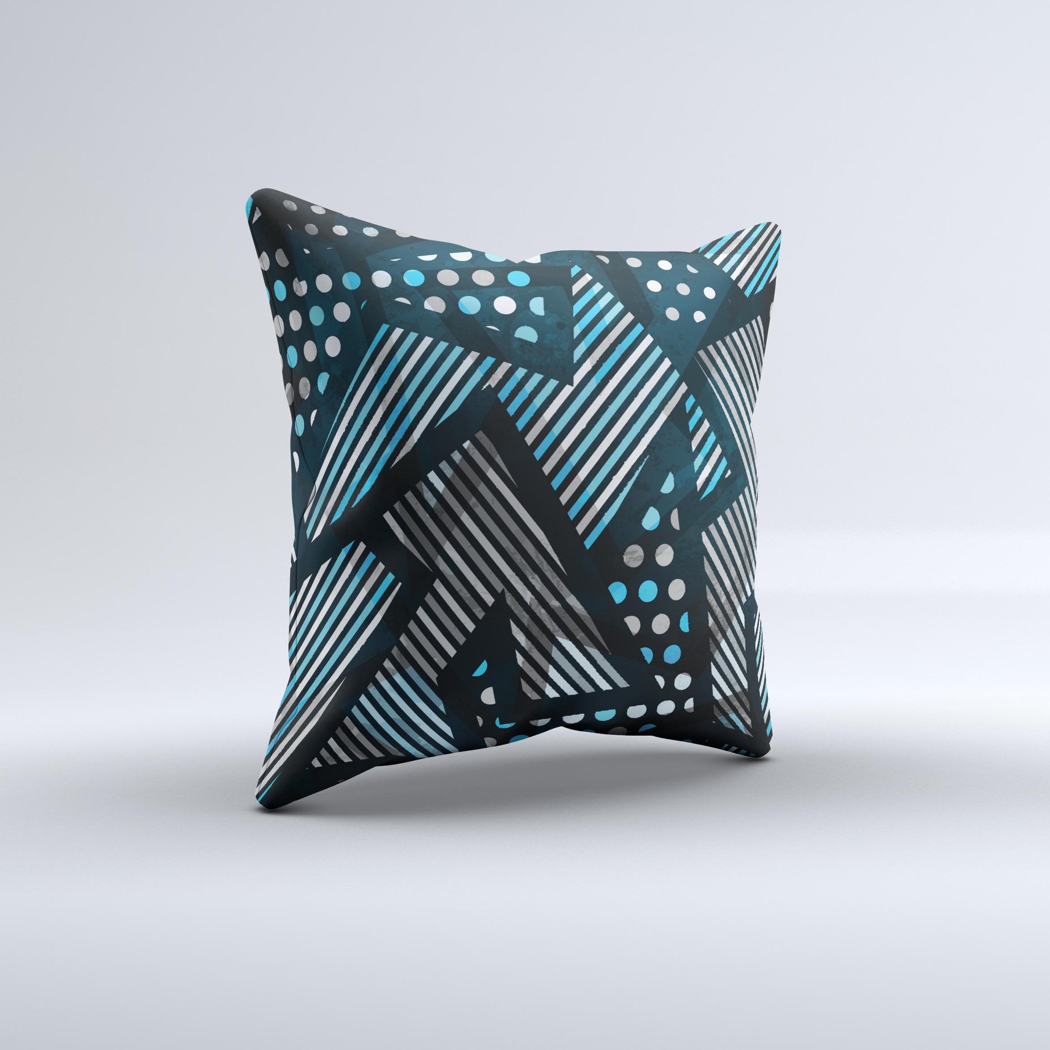 Abstract Black and Blue Overlap ink-Fuzed Decorative Throw Pillow showcasing unique design and high-quality fabric.