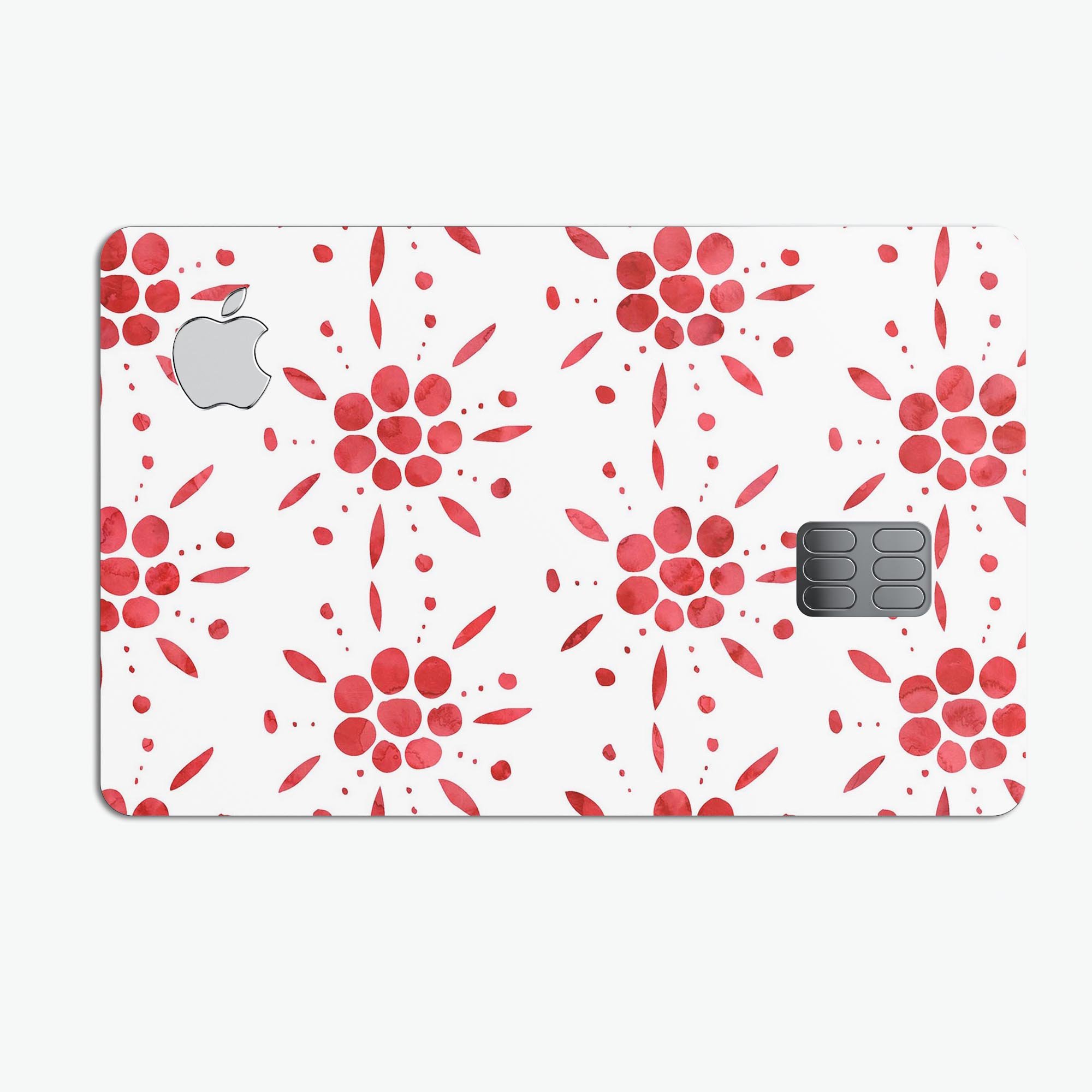 Abstract Red Flower Pedals decal skin for Apple Card, showcasing vibrant floral design and premium vinyl material.