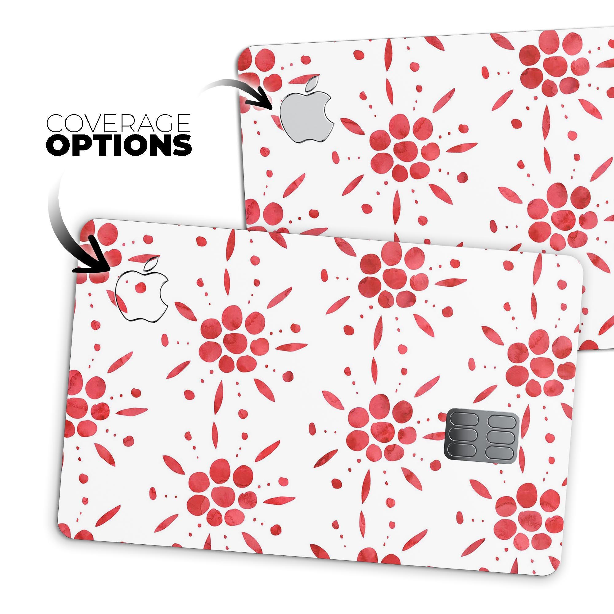 Abstract Red Flower Pedals decal skin for Apple Card, showcasing vibrant floral design and premium vinyl material.