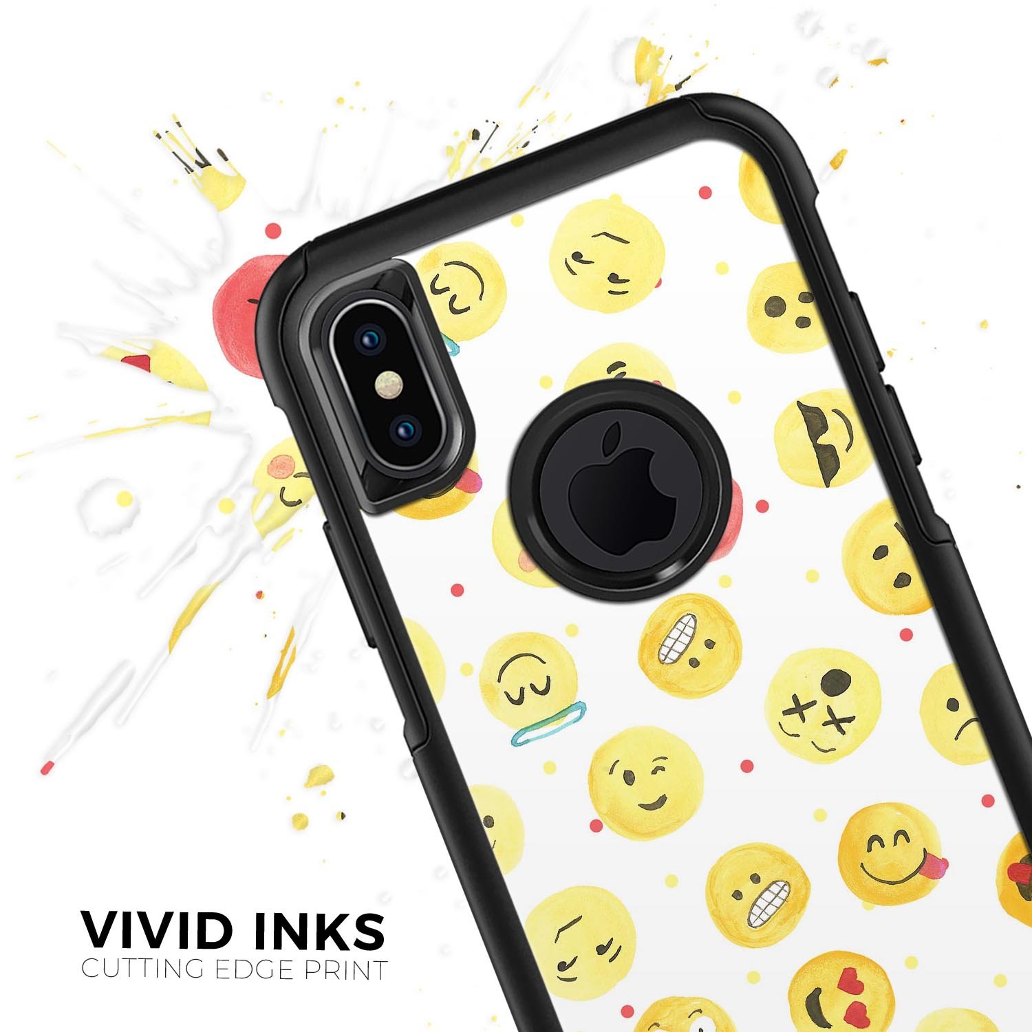 Colorful All Over Emoji Pattern Skin Kit for iPhone OtterBox cases, showcasing vibrant emojis on a sleek design.