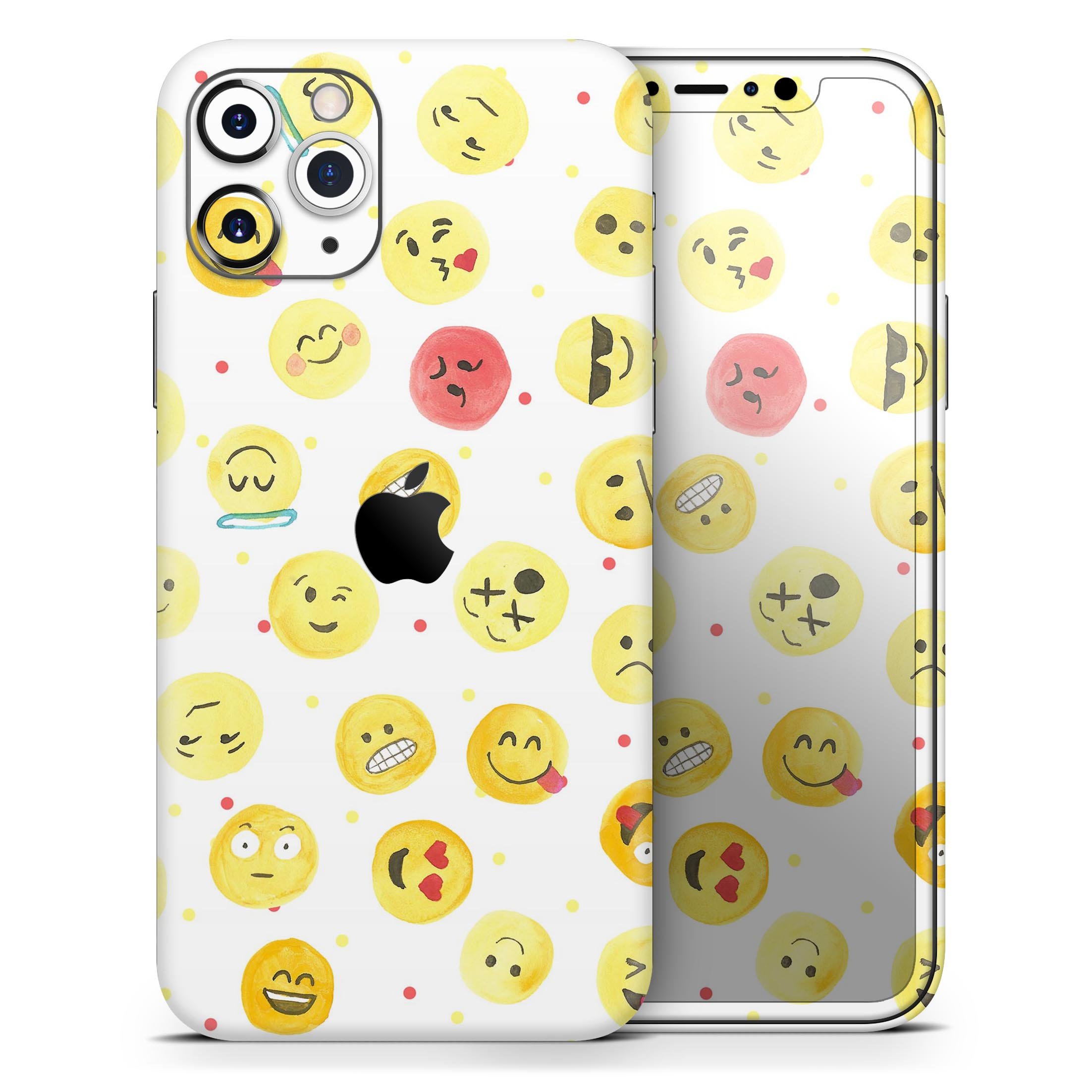 All Over Emoji Pattern Skin-Kit for Apple iPhone, showcasing vibrant emoji designs on a sleek vinyl surface.