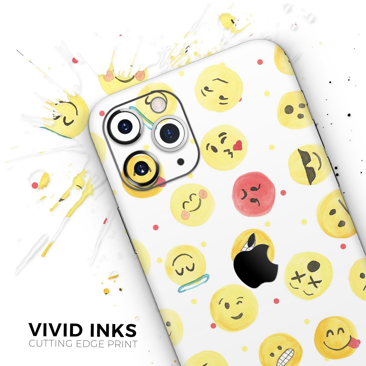 All Over Emoji Pattern Skin-Kit for Apple iPhone, showcasing vibrant emoji designs on a sleek vinyl surface.