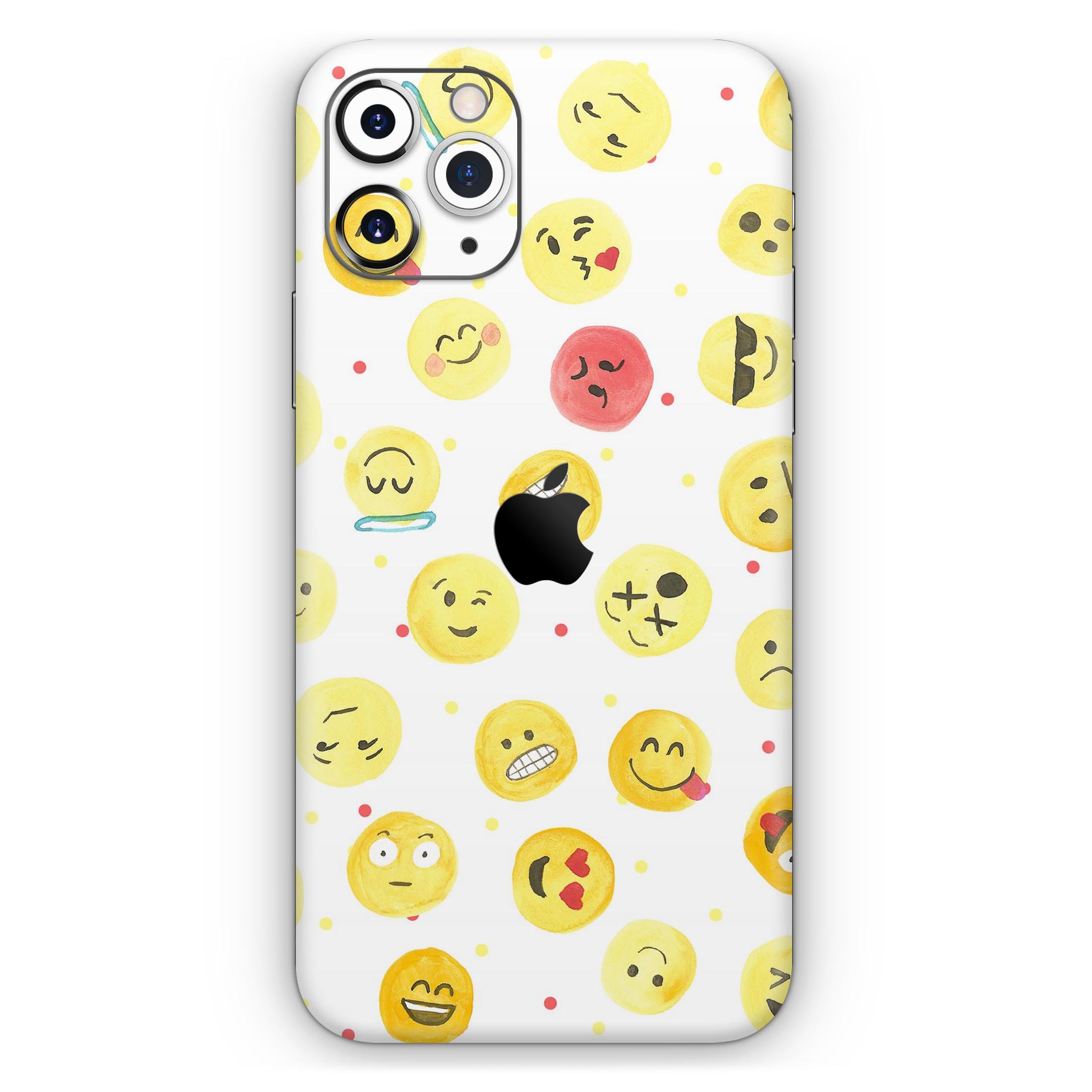 All Over Emoji Pattern Skin-Kit for Apple iPhone, showcasing vibrant emoji designs on a sleek vinyl surface.