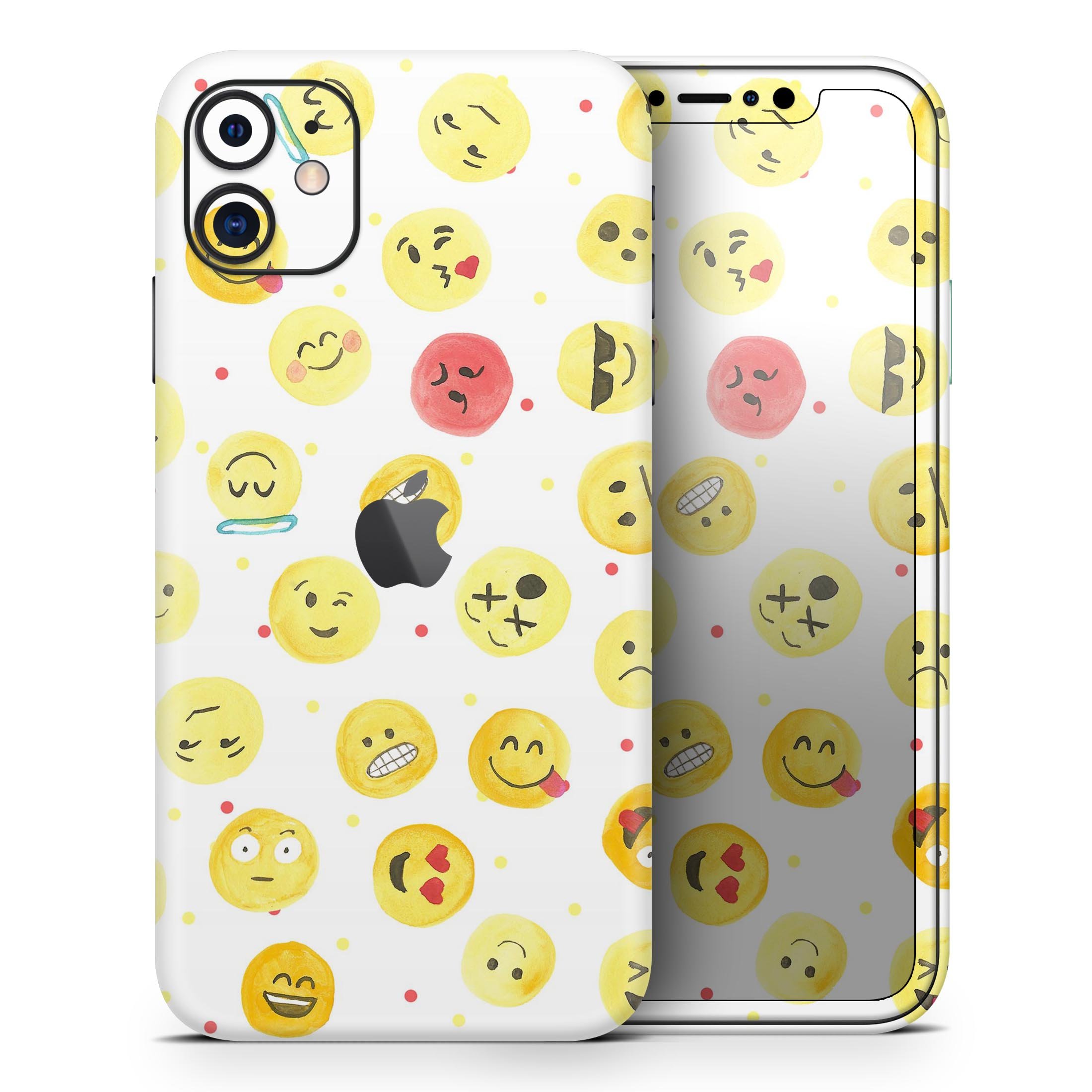 All Over Emoji Pattern Skin-Kit for Apple iPhone, showcasing vibrant emoji designs on a sleek vinyl surface.