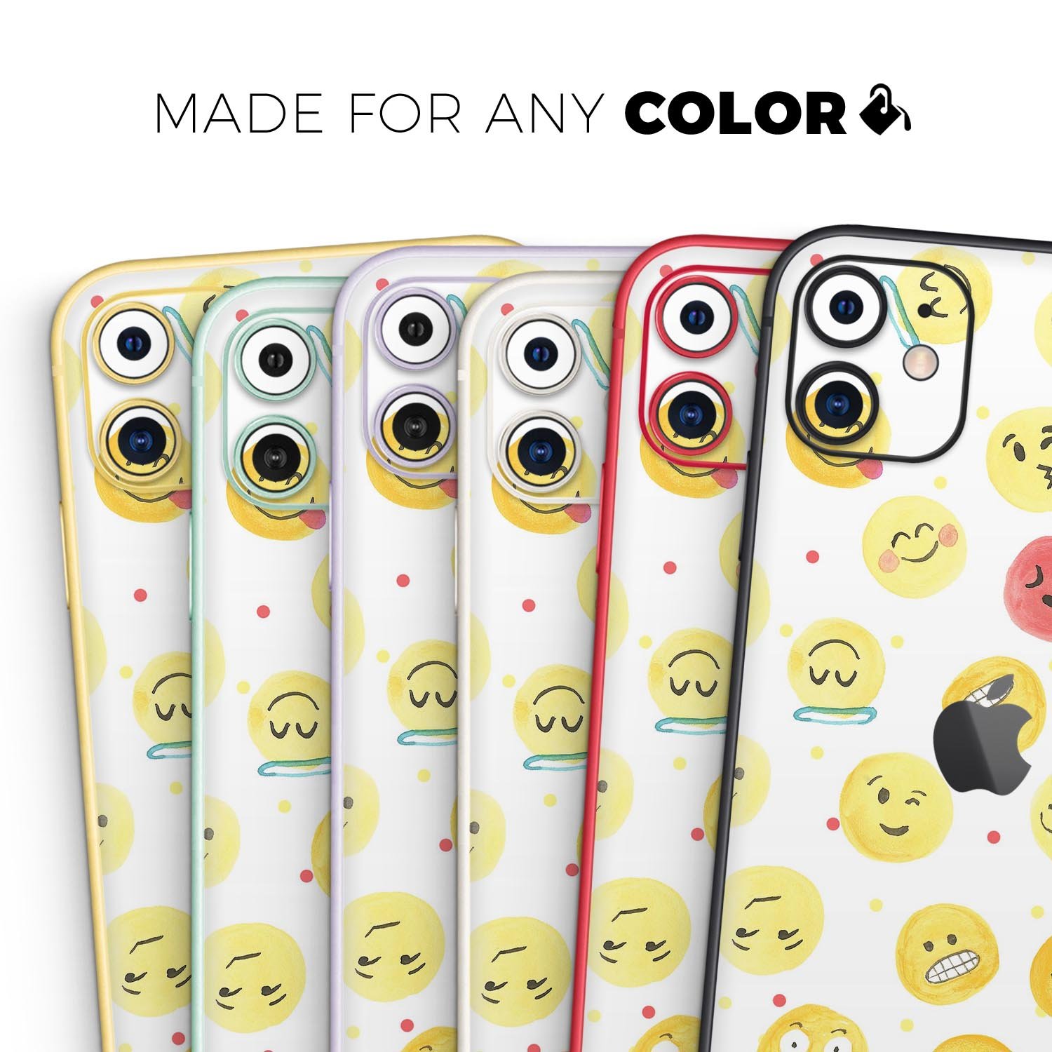 All Over Emoji Pattern Skin-Kit for Apple iPhone, showcasing vibrant emoji designs on a sleek vinyl surface.