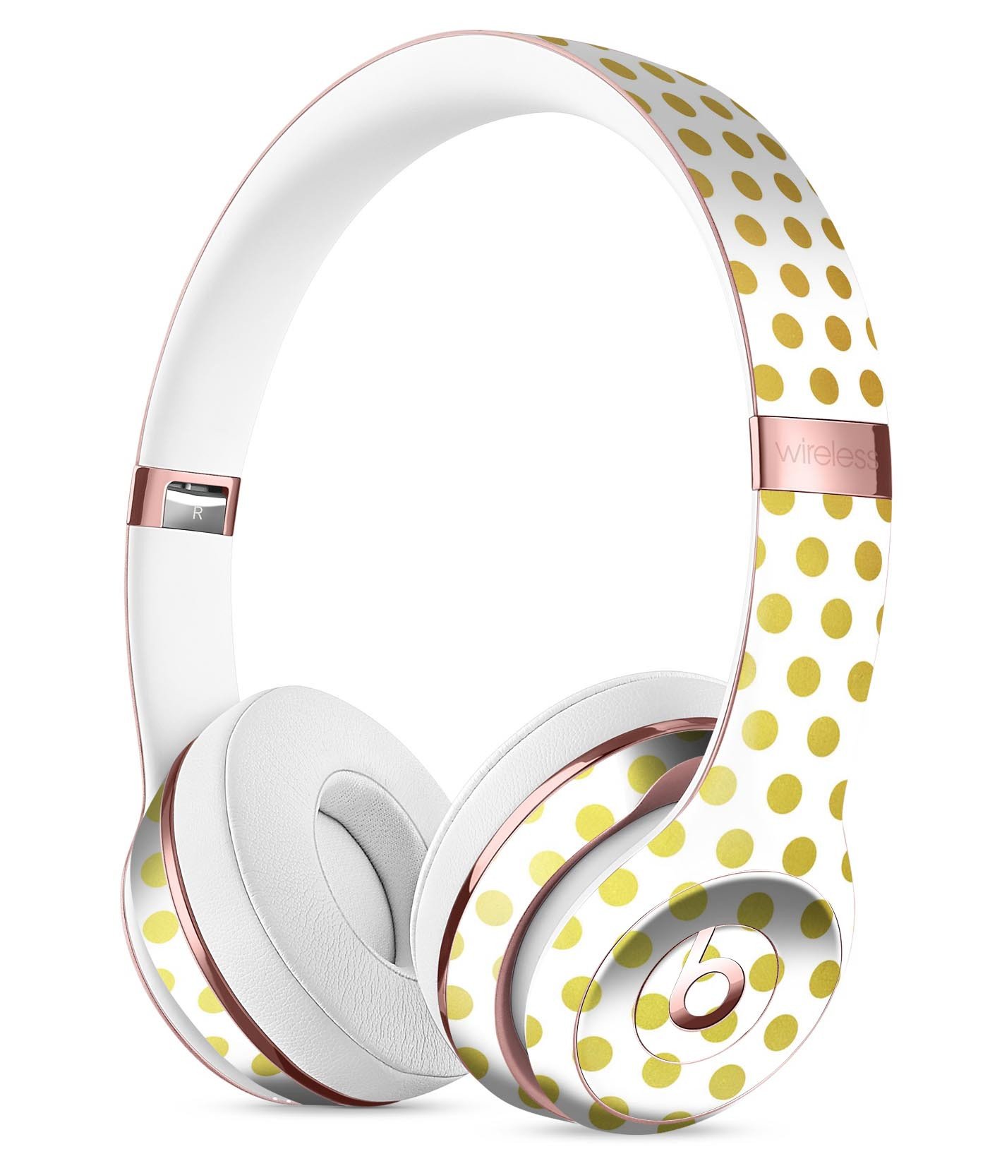 Stylish All Over Golden Dot Pattern Skin Kit for Beats by Dre Solo 3 Wireless Headphones, showcasing a vibrant design and precise fit.