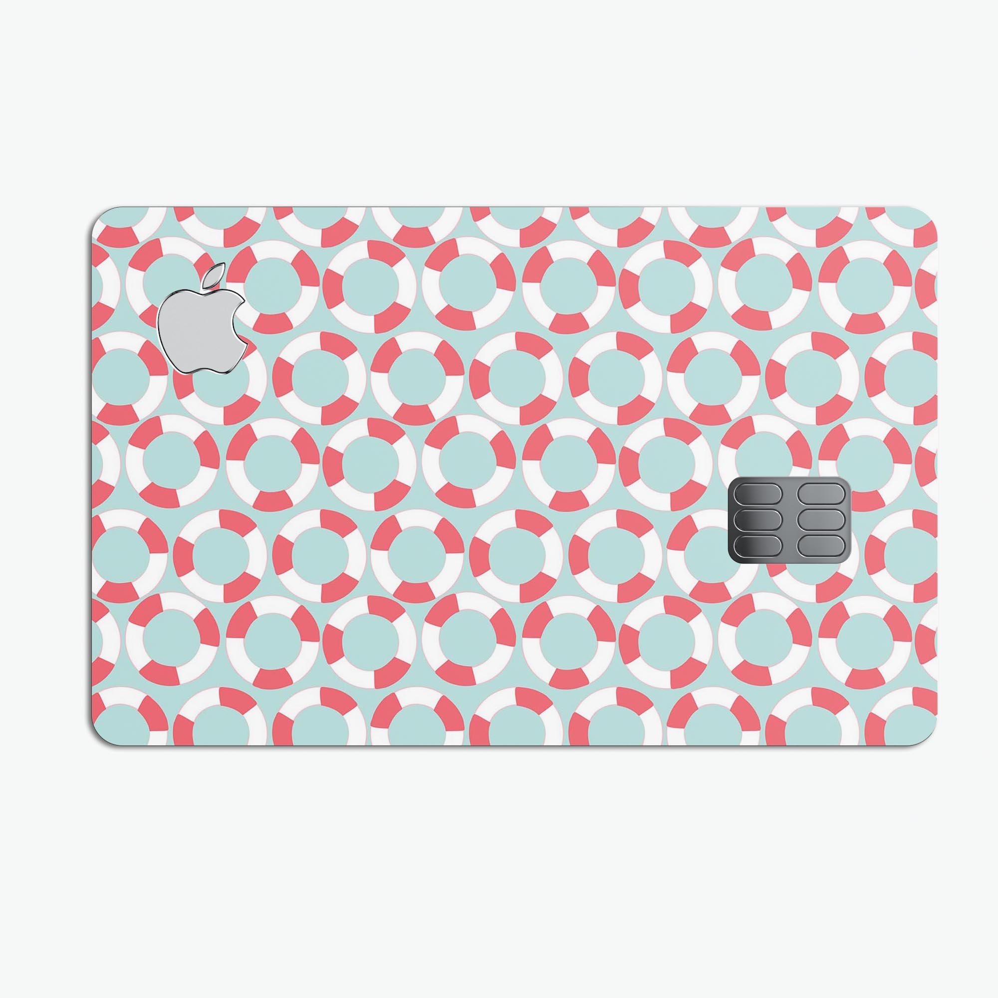 The All Over Mint Life Float Pattern Premium Protective Decal for Apple Card, showcasing vibrant mint colors and a stylish design.