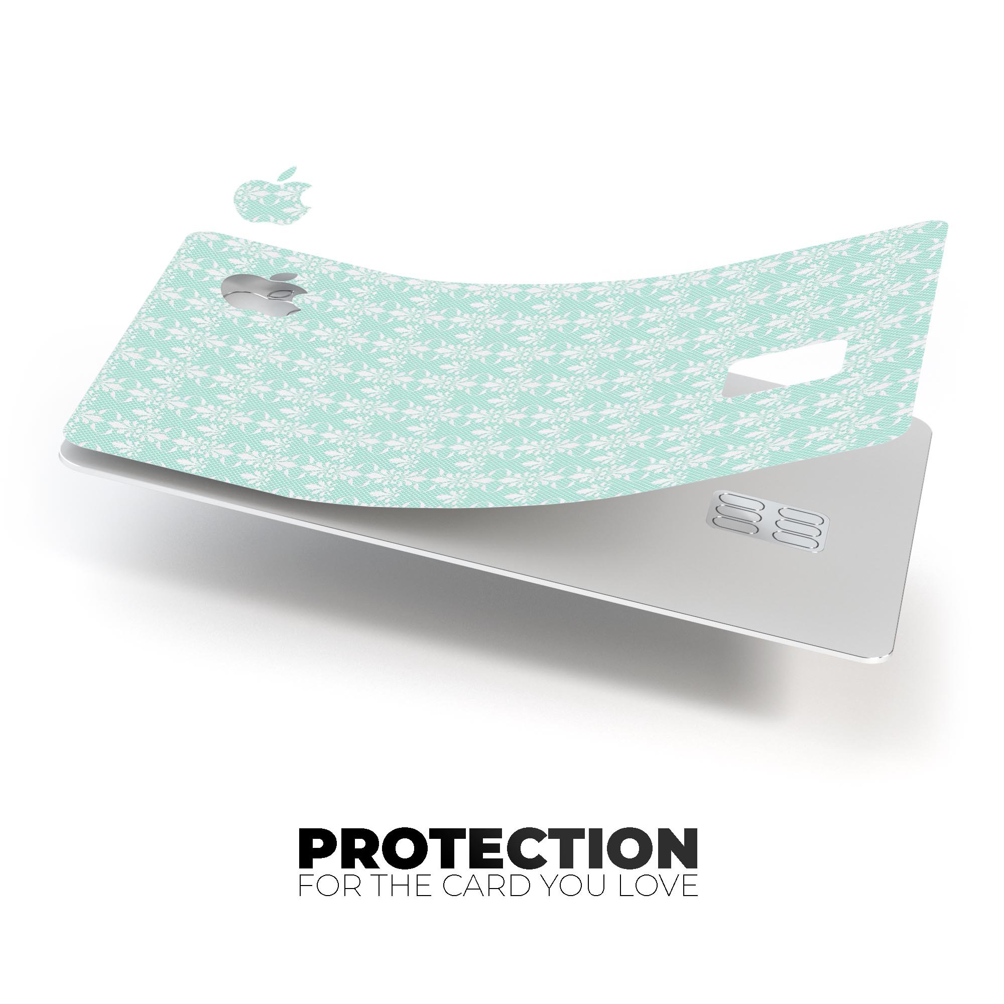 The All Over Mint Luxury Design skin applied to an Apple Card, showcasing its premium vinyl finish and stylish mint color.