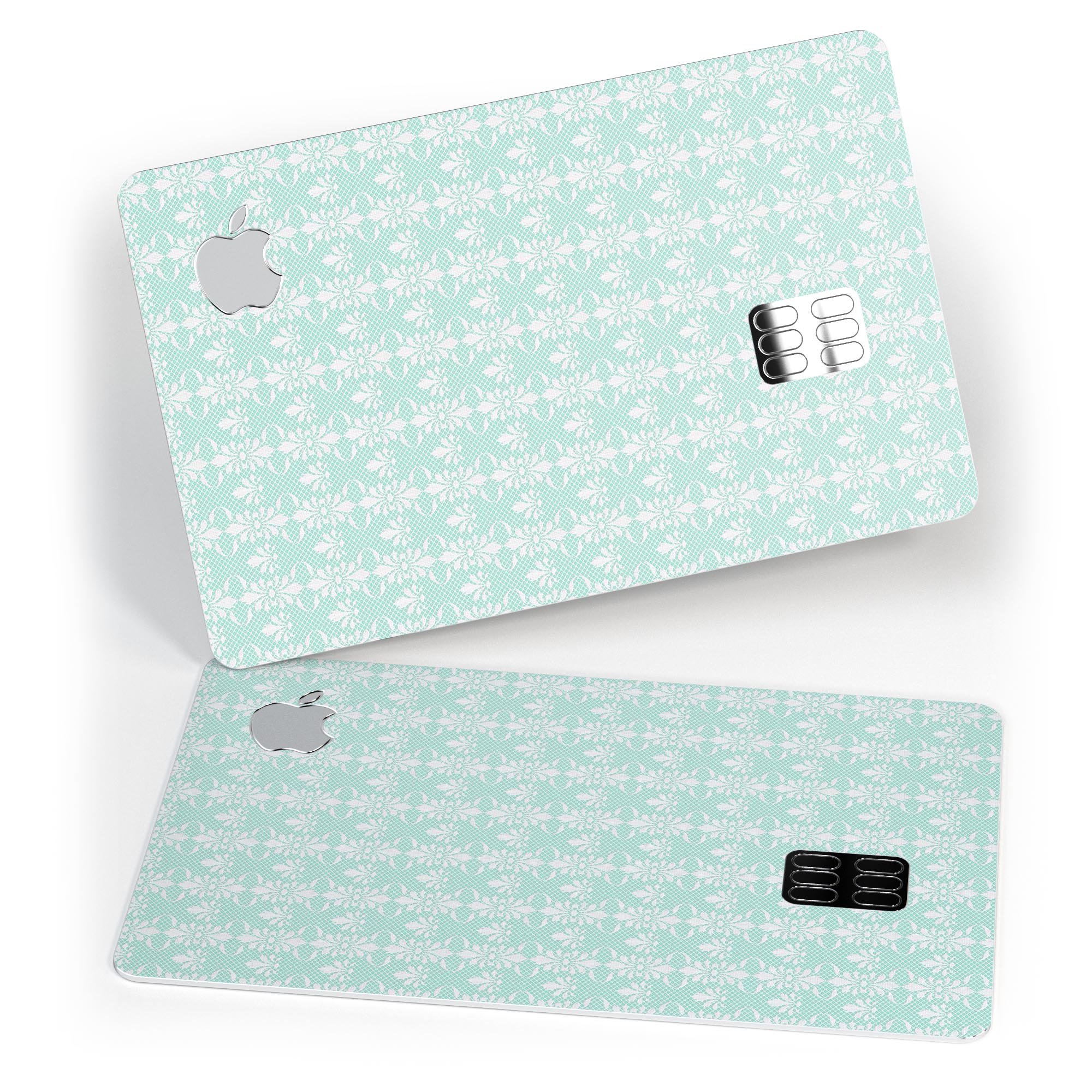 The All Over Mint Luxury Design skin applied to an Apple Card, showcasing its premium vinyl finish and stylish mint color.