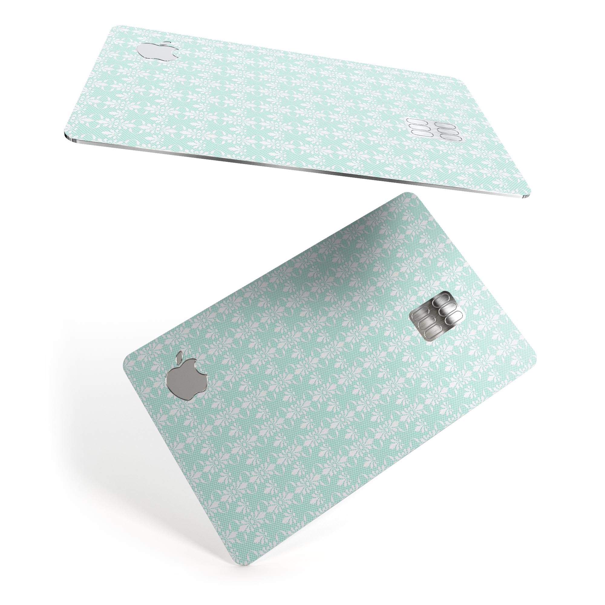 The All Over Mint Luxury Design skin applied to an Apple Card, showcasing its premium vinyl finish and stylish mint color.