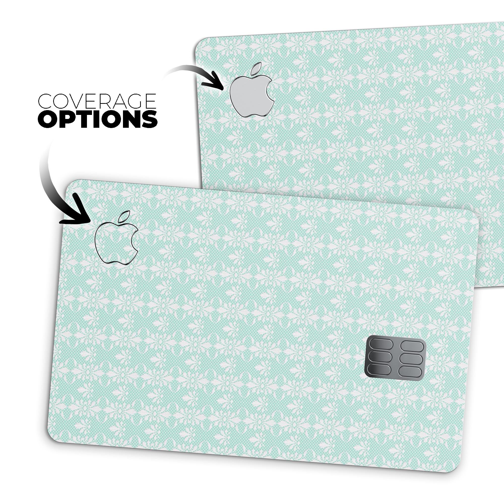 The All Over Mint Luxury Design skin applied to an Apple Card, showcasing its premium vinyl finish and stylish mint color.