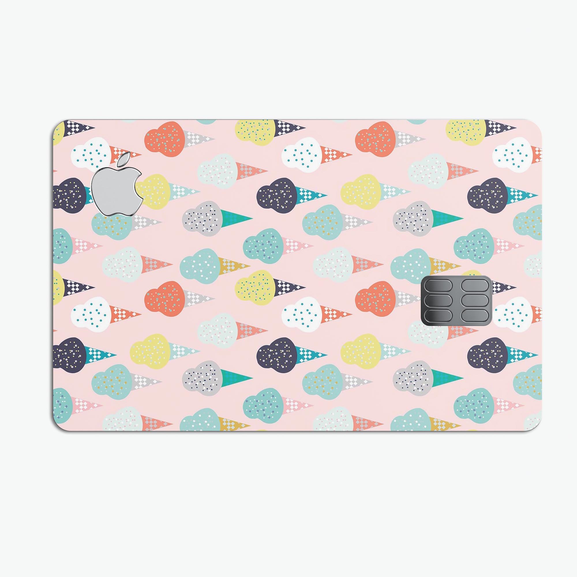 Premium protective decal featuring an all over pink ice cream cone pattern for Apple Card.