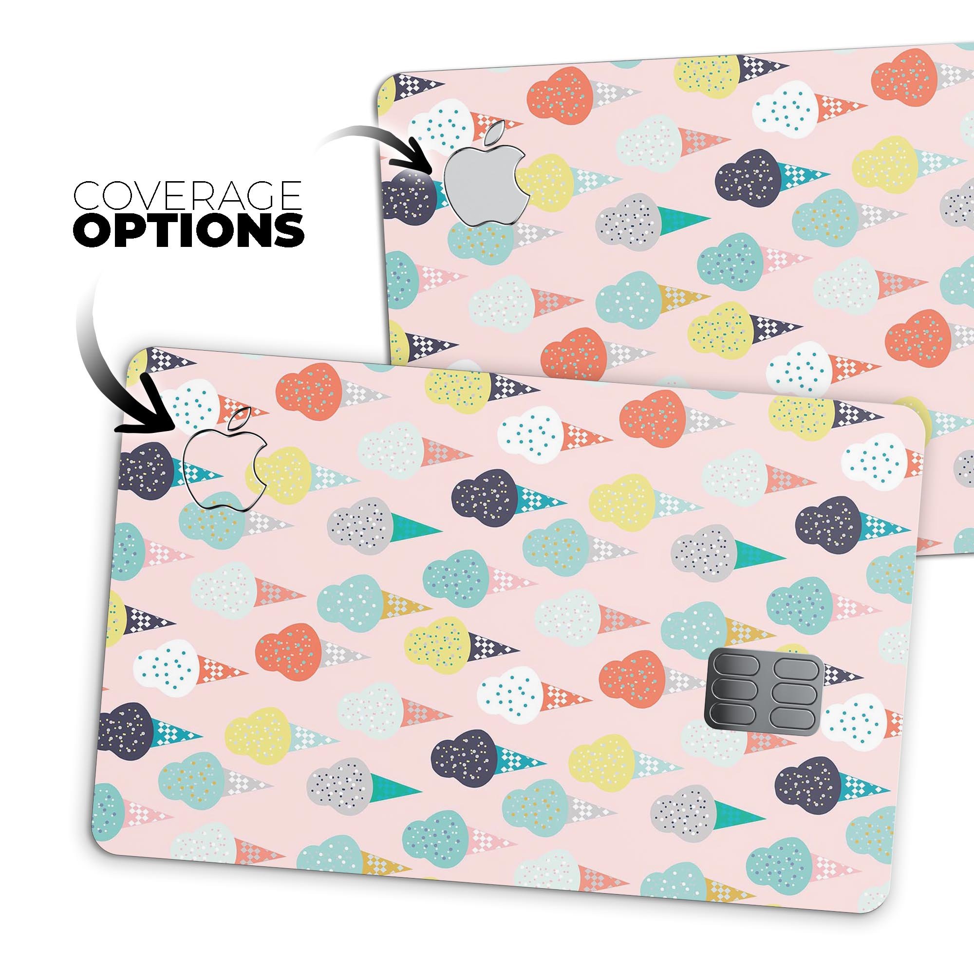 Premium protective decal featuring an all over pink ice cream cone pattern for Apple Card.