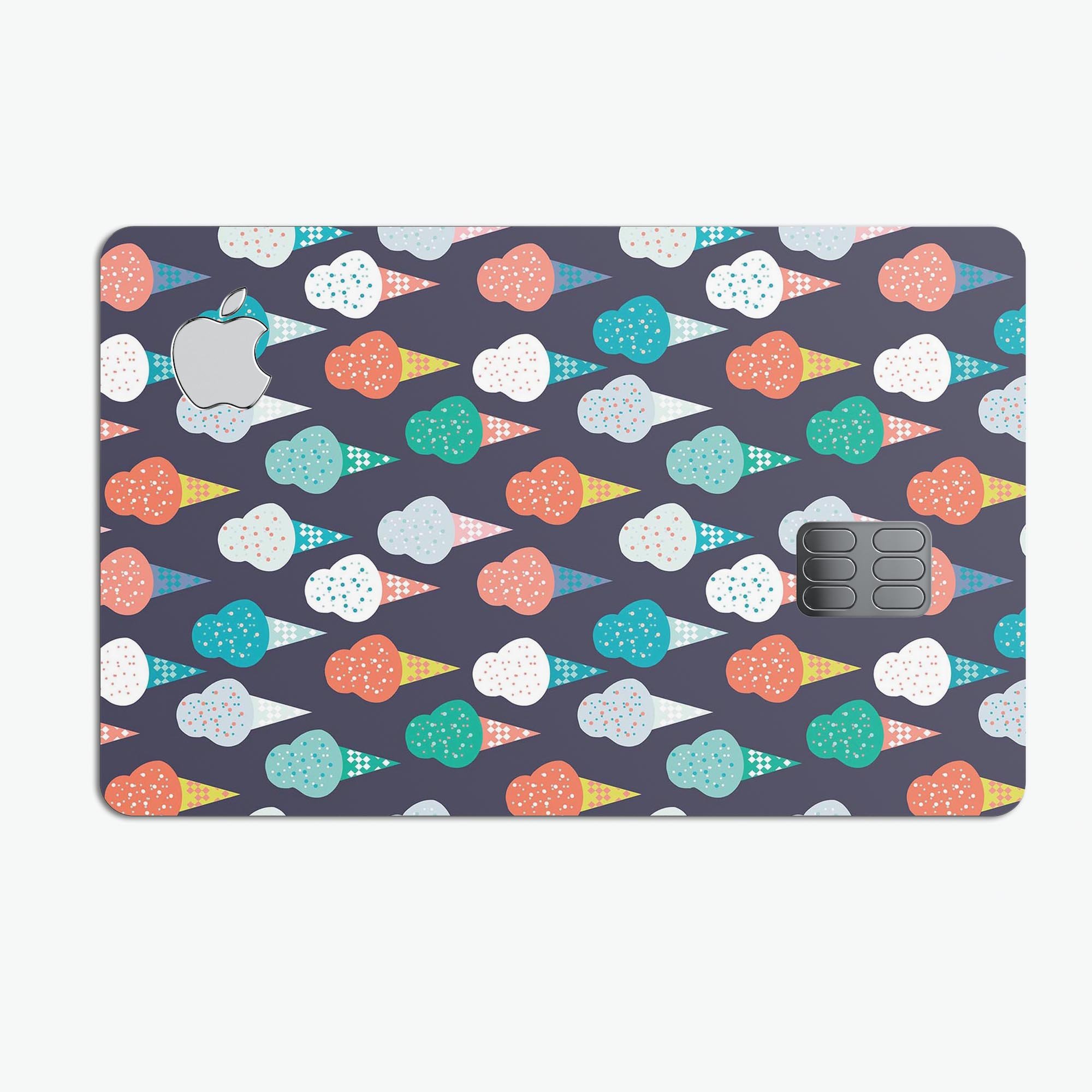 All Over Teal and Green Ice Cream Cones decal for Apple Card, showcasing vibrant colors and a fun design.