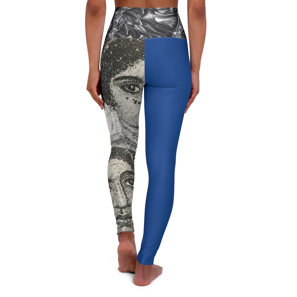 High-waisted yoga leggings featuring original artwork, designed for comfort and style, perfect for workouts and casual outings.