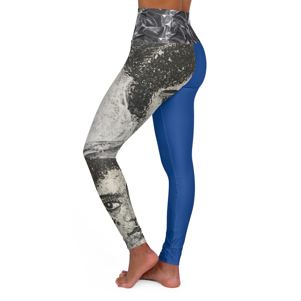 High-waisted yoga leggings featuring original artwork, designed for comfort and style, perfect for workouts and casual outings.