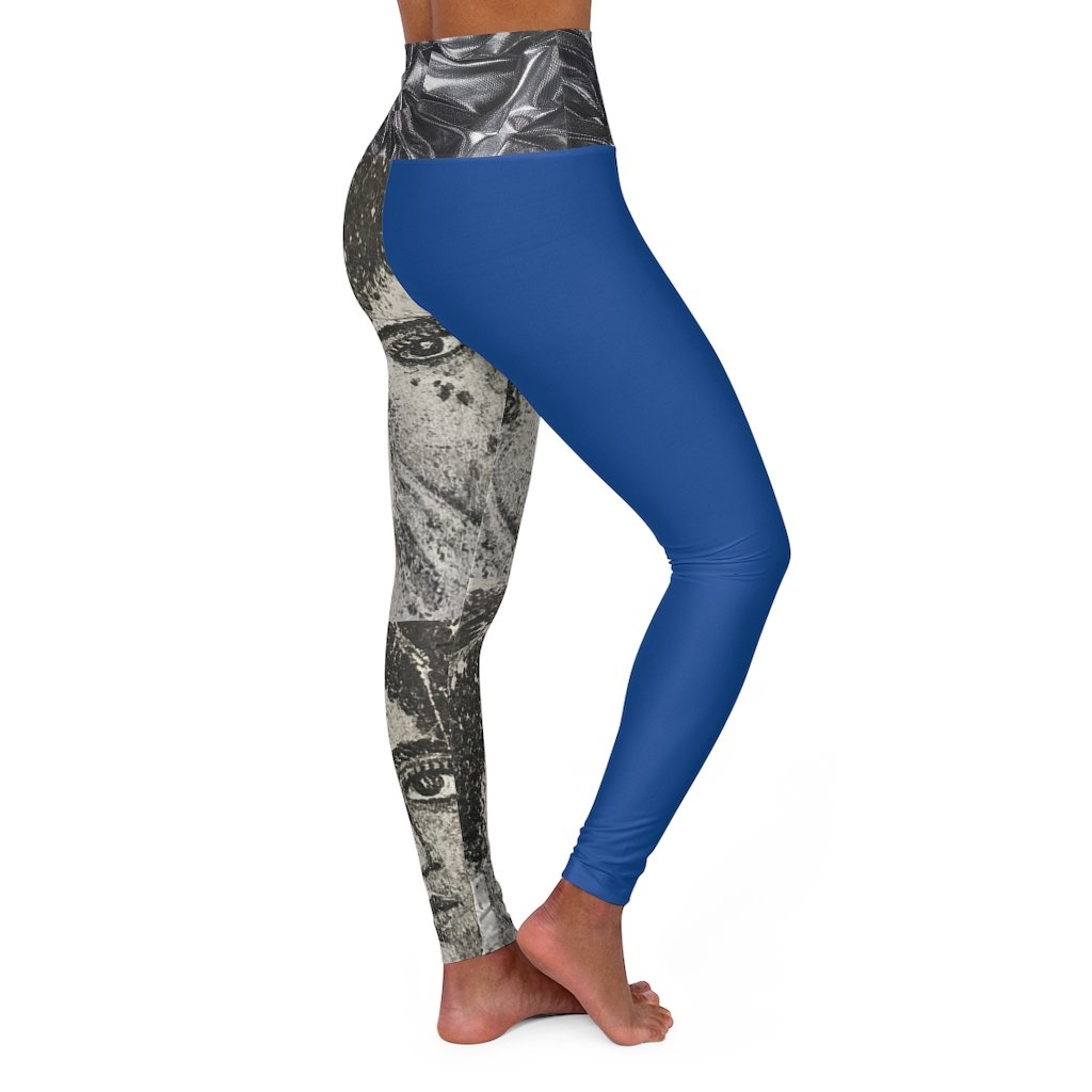 High-waisted yoga leggings featuring original artwork, designed for comfort and style, perfect for workouts and casual outings.