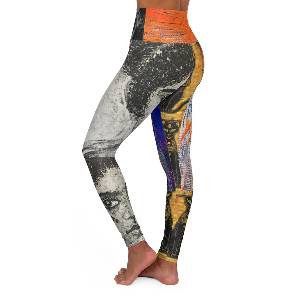 The Ancient Ones II High Waisted Yoga Leggings featuring original artwork with a high-waisted design and skinny fit, perfect for workouts and casual wear.