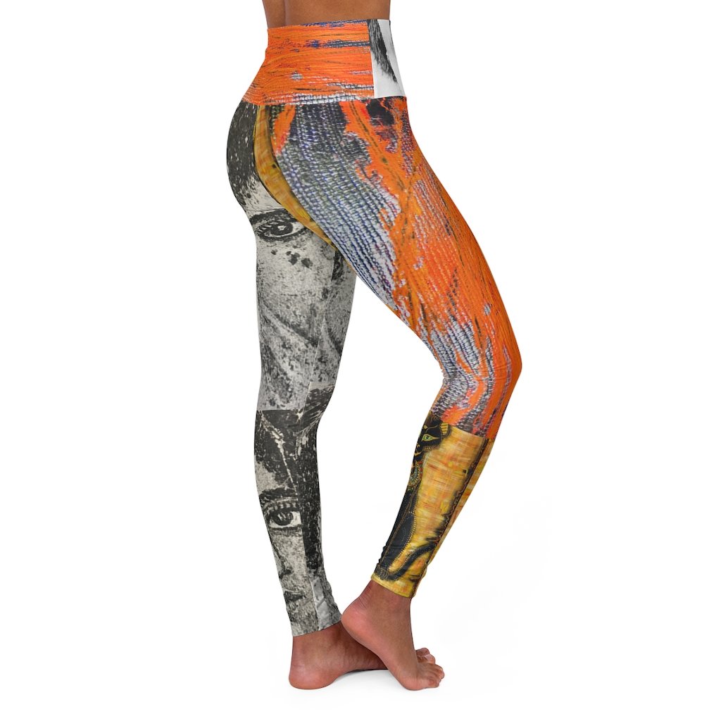 The Ancient Ones II High Waisted Yoga Leggings featuring original artwork with a high-waisted design and skinny fit, perfect for workouts and casual wear.