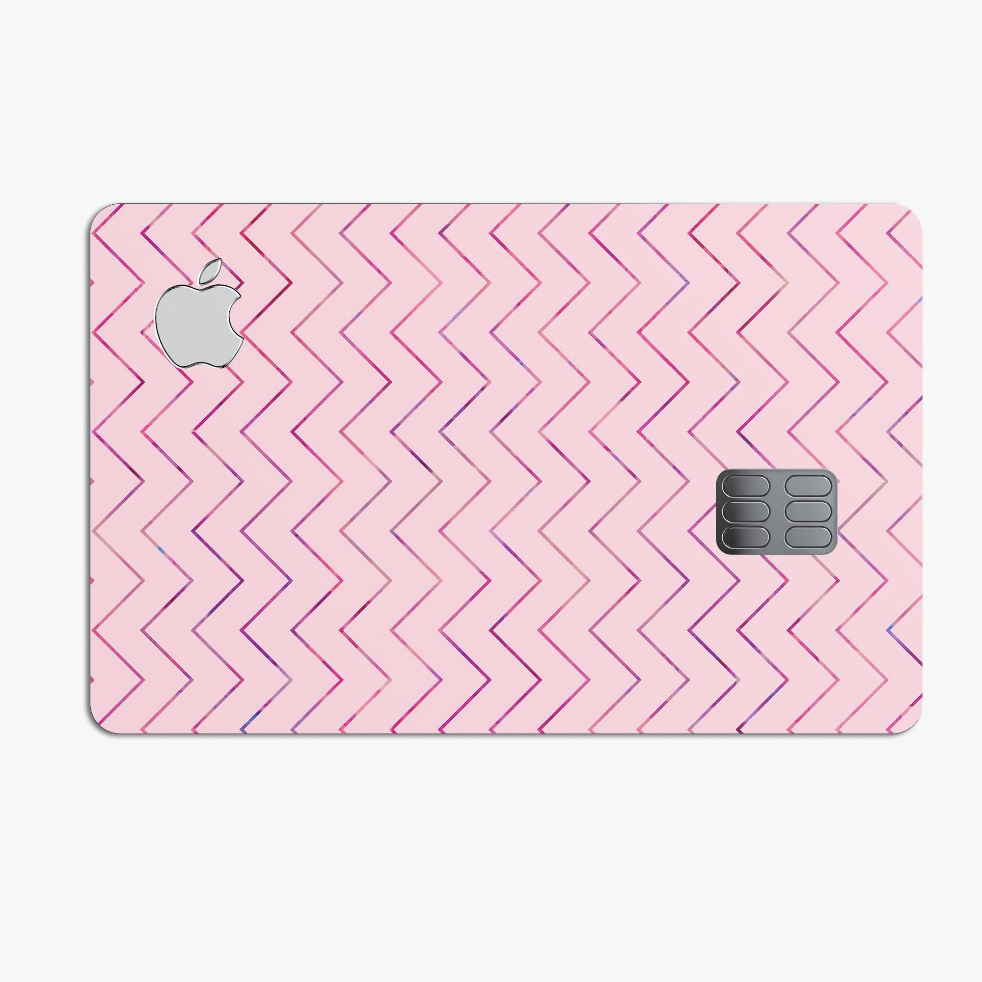 Baby Pink Multicolored Chevron Patterns decal for Apple Card, showcasing vibrant colors and stylish design.